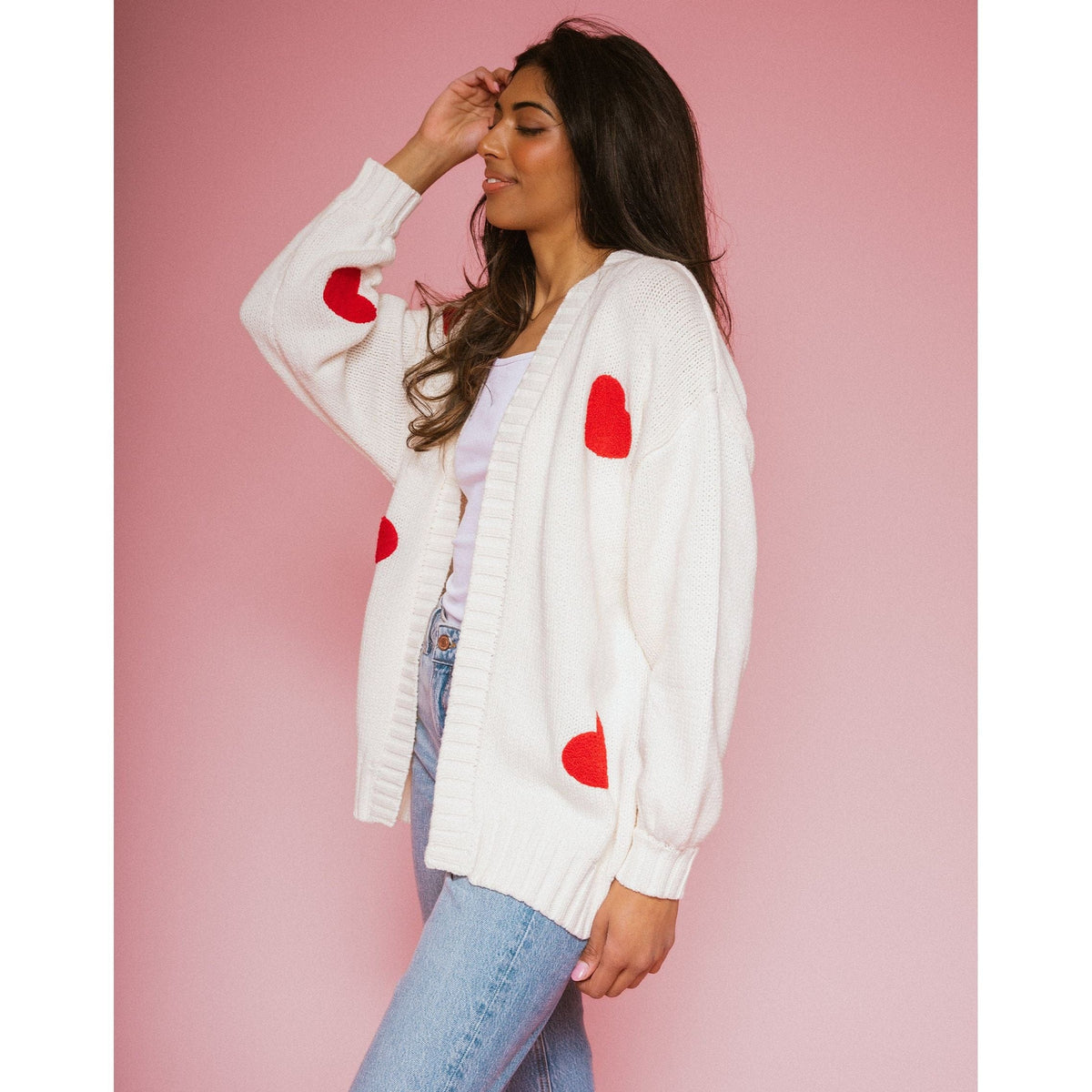 Brunette the Label Brunette the Label All Over Heart Oversized Cardigan