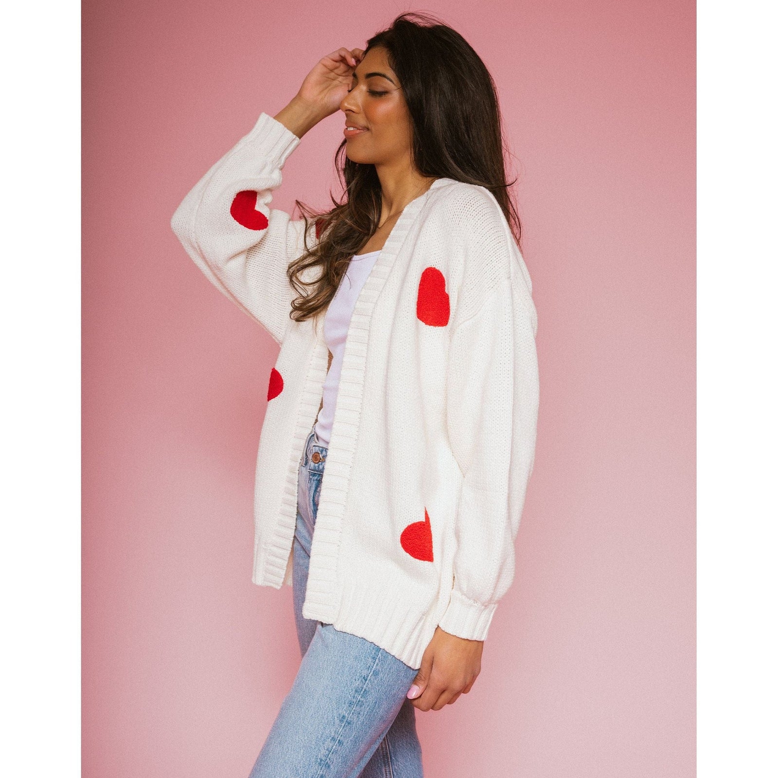 Brunette the Label Brunette the Label All Over Heart Oversized Cardigan