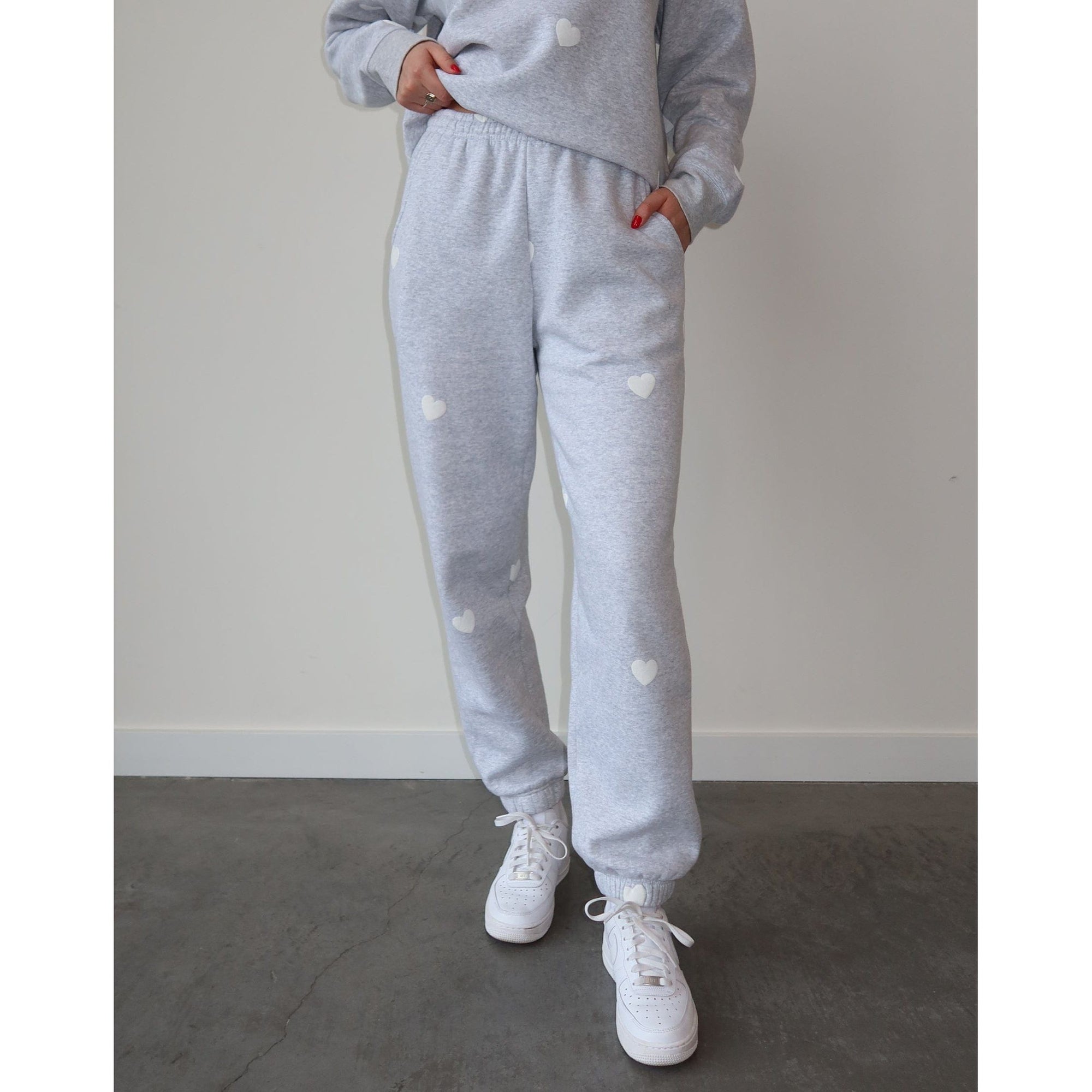 Brunette the Label Grey-White / XS-S Brunette the Label All Over Puff Heart Oversized Jogger