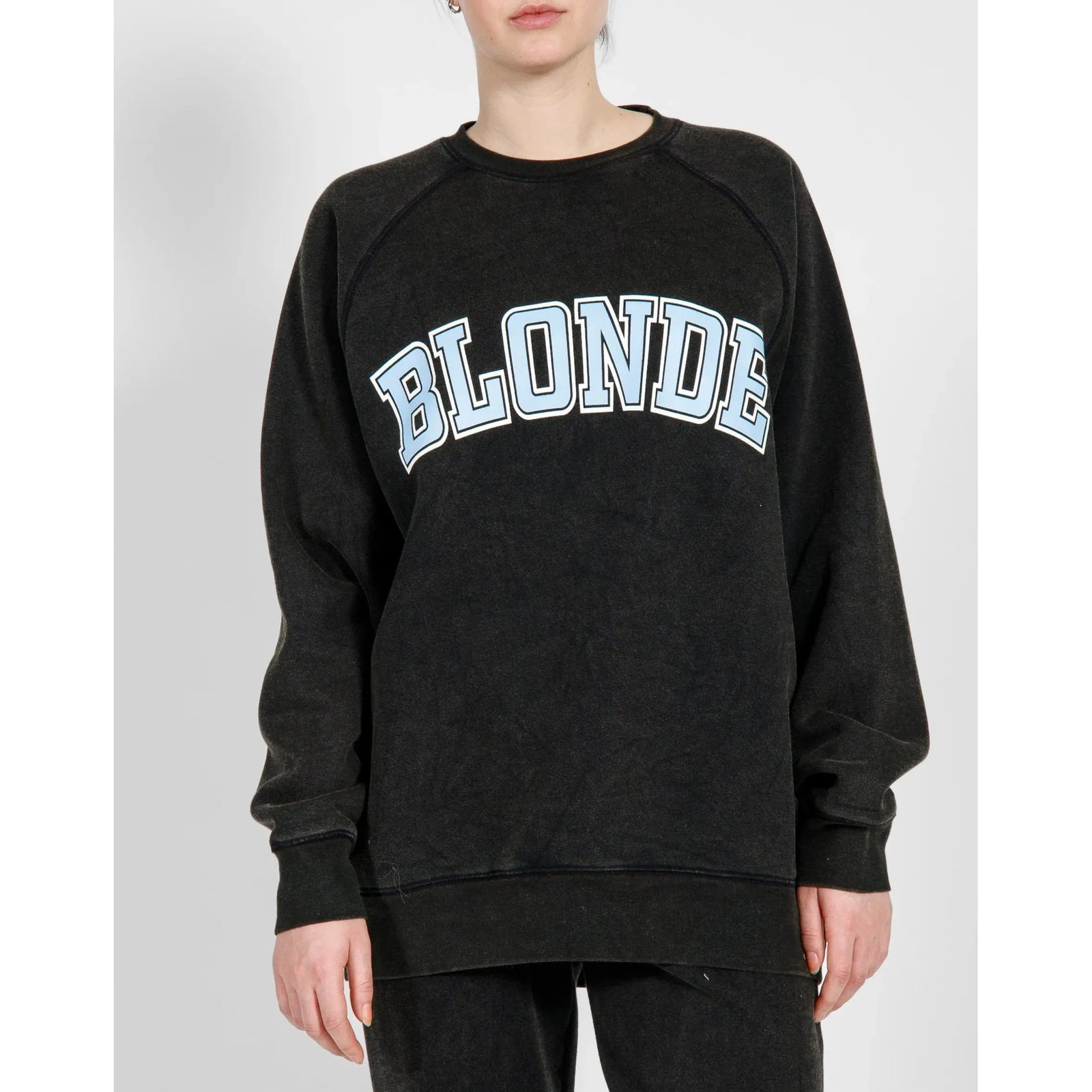 Brunette the Label Washed Black-Baby Blue / XS-S Brunette the Label Blonde Not Your Boyfriend Crew w/ Varsity Haircolours