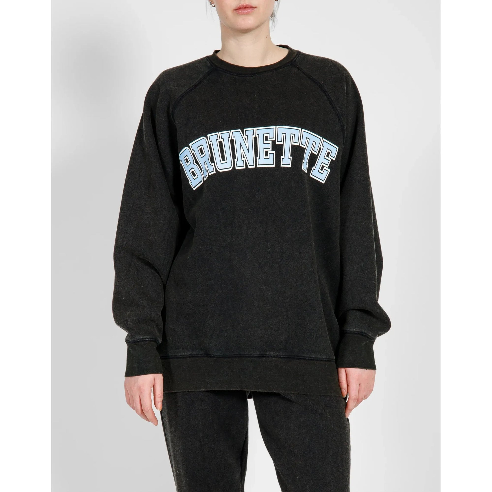 Brunette the Label Washed Black-Baby Blue / XS-S Brunette the Label Brunette Not Your Boyfriend Crew w/ Varsity Haircolours