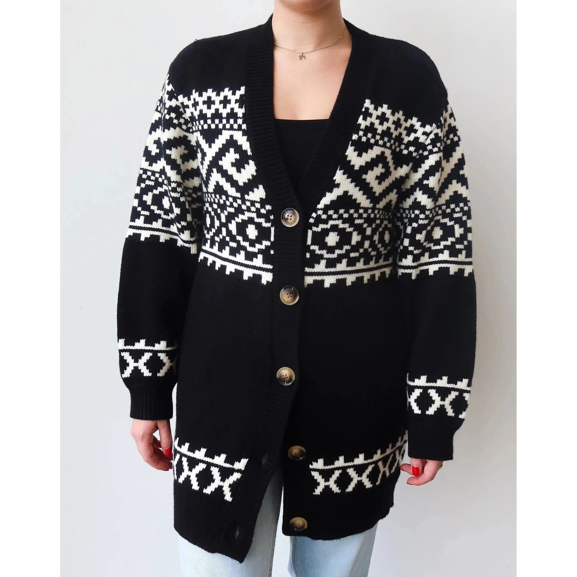 Brunette the Label Black / XS-S Brunette the Label Fair Isle Oversized Cardigan