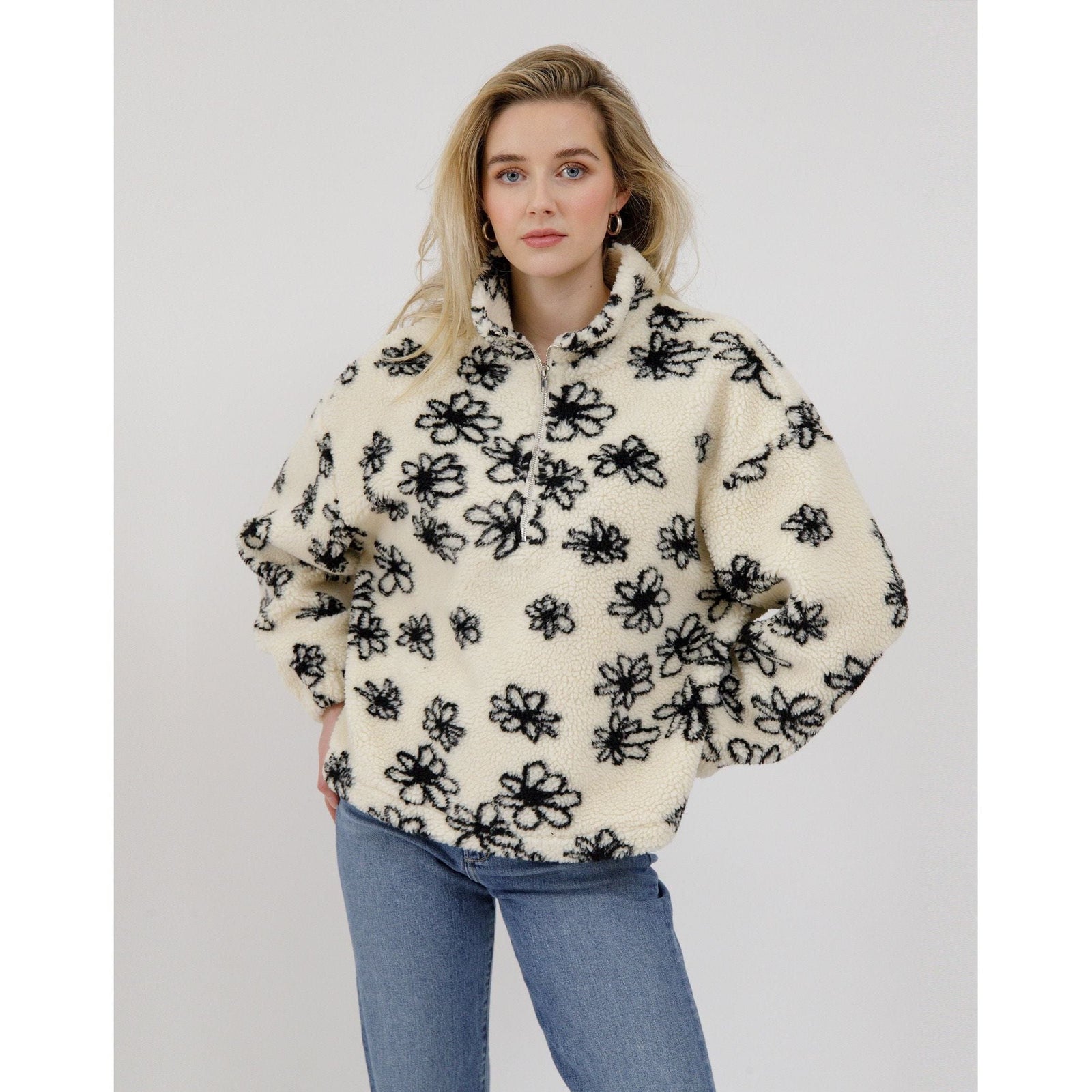 Brunette the Label Floral / XS-S Brunette the Label Floral 1/2 Zip Sherpa Jacket