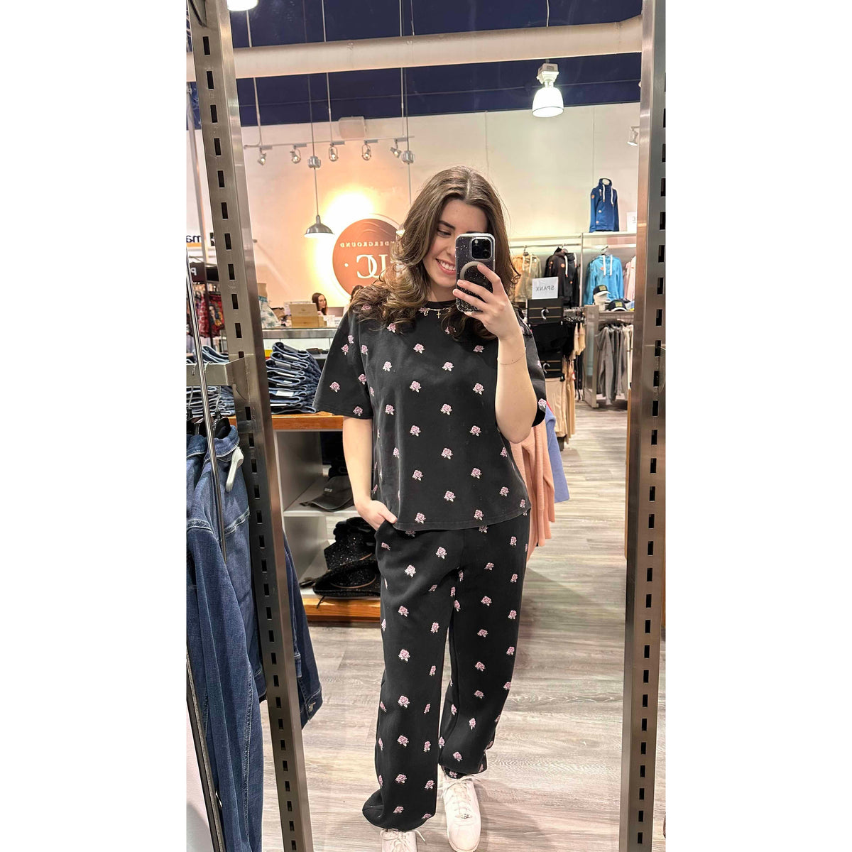 Brunette the Label Flower Boxy Tee in black with floral embroidery, perfect for stylish spring outfits.