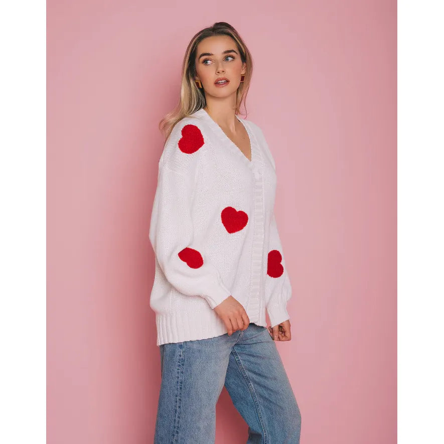 Brunette the Label All Over Heart Oversized Cardigan