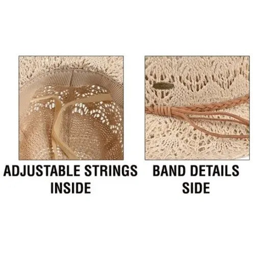 CC Beanie Lace Cowboy Hat interior showing adjustable strings and band details