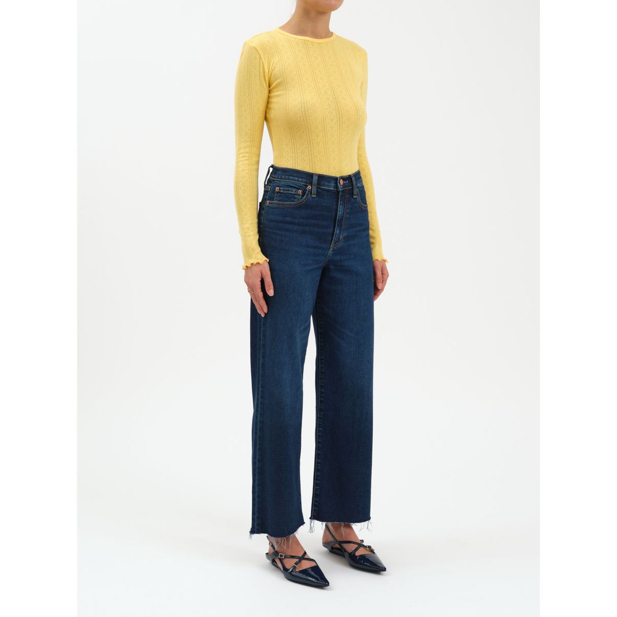 Daze Pleaser High Rise Wide Leg Ankle jeans in Magic Hour, deep indigo Hug fabric with a wide-leg silhouette.