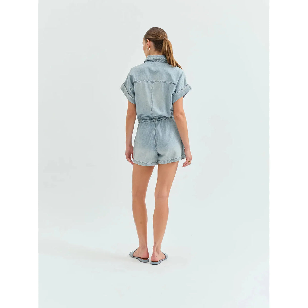 Daze Surfside Romper in Wildcard offers effortless style with breathable denim, perfect for warm days.