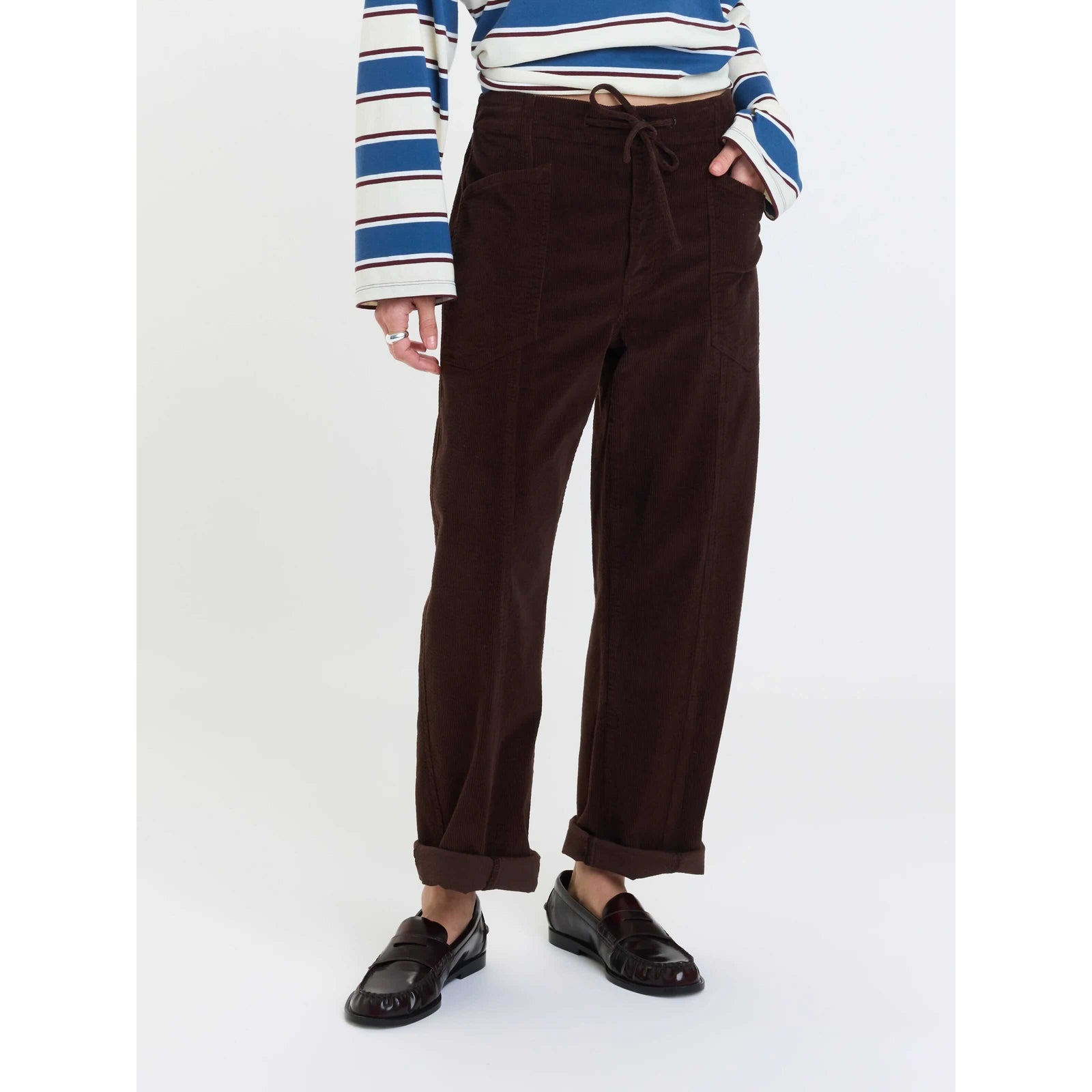 Daze Villa Drawstring Barrel Pant in Chocolate
