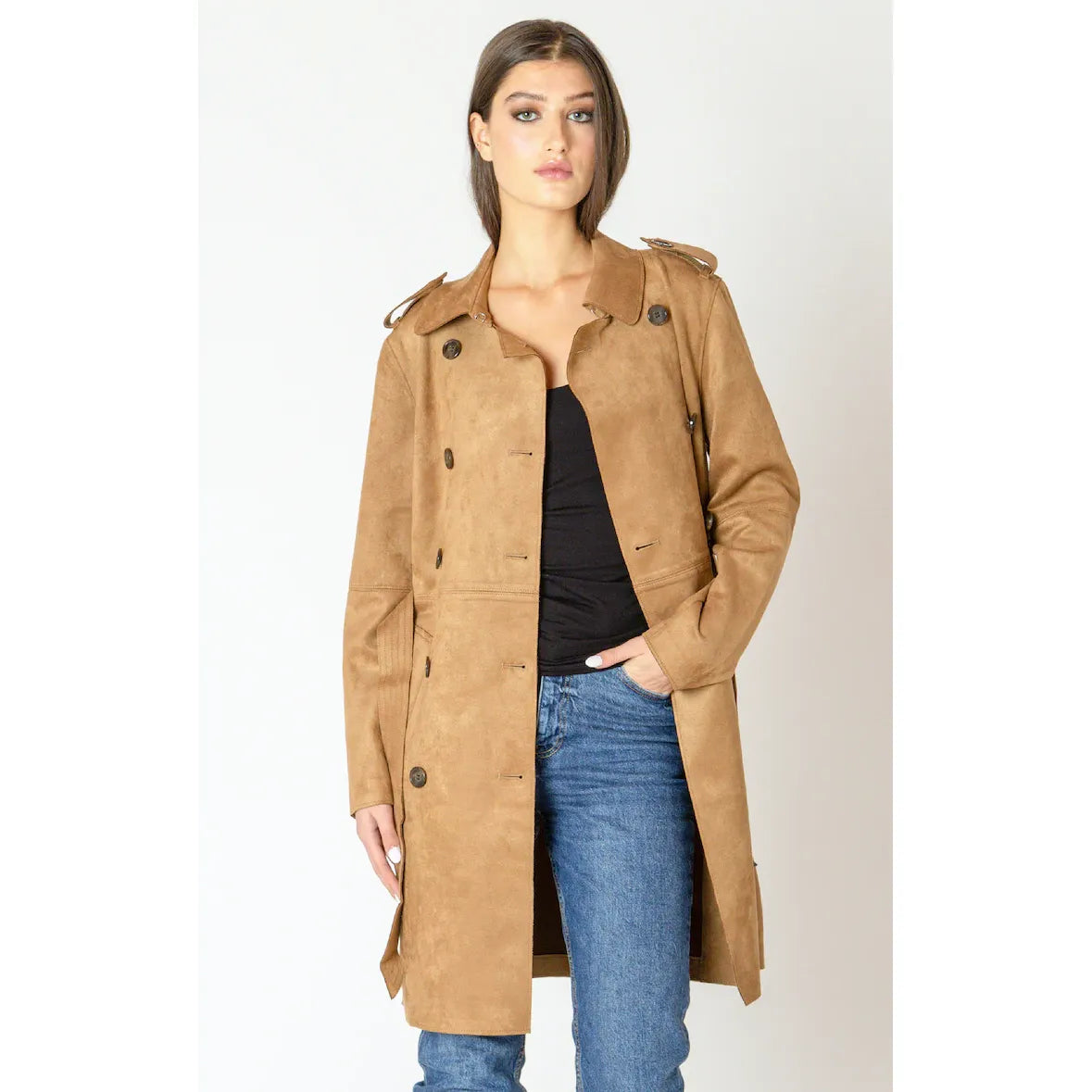 Dex Black Tape Belted Trench Coat