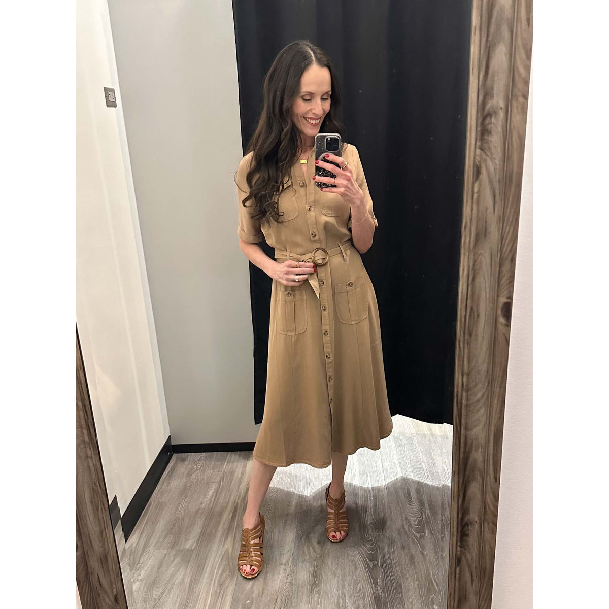 Dex Black Tape Belted Utility Midi Dress