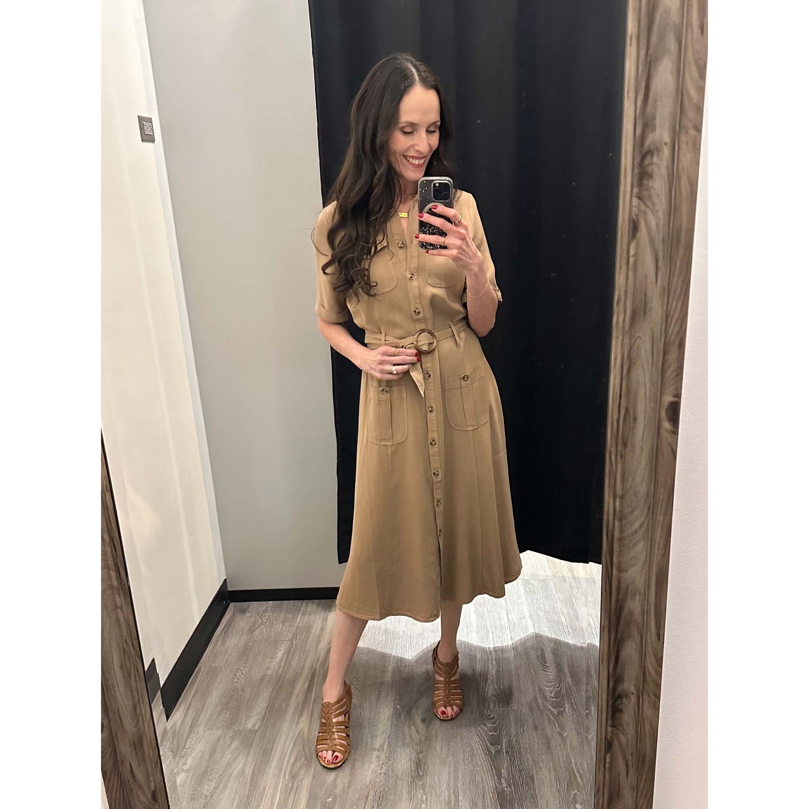 Dex Black Tape Belted Utility Midi Dress