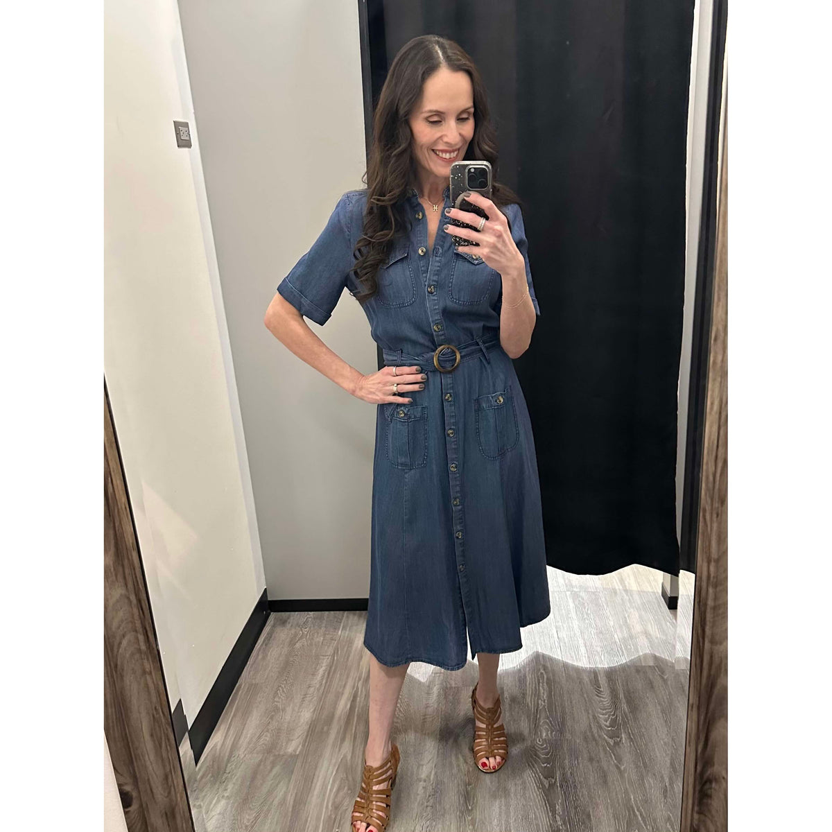 Dex Black Tape Belted Utility Midi Dress