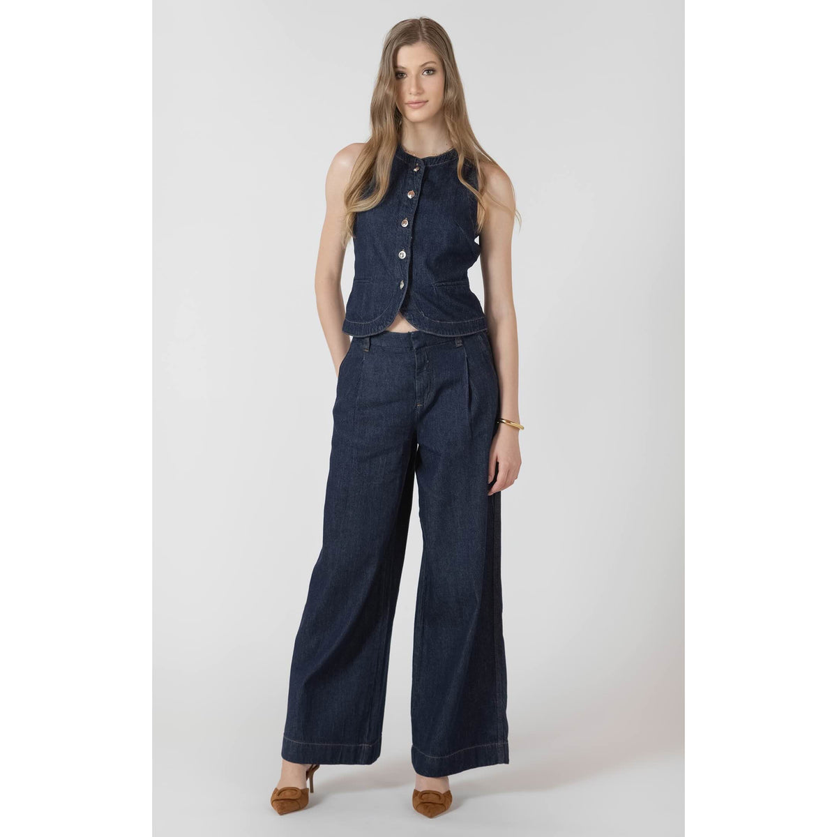 Dex Black Tape Denim Pants in dark denim with relaxed wide-leg and signature tape detail.