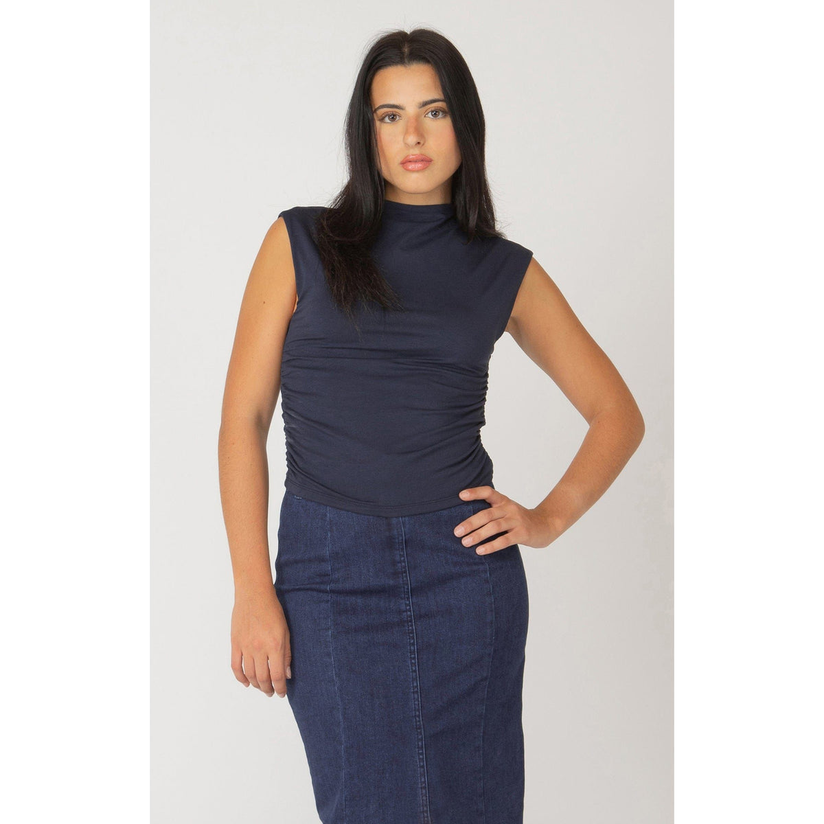 Dex Twilight Navy / XS Dex Black Tape Sleeveless Mock Neck Top