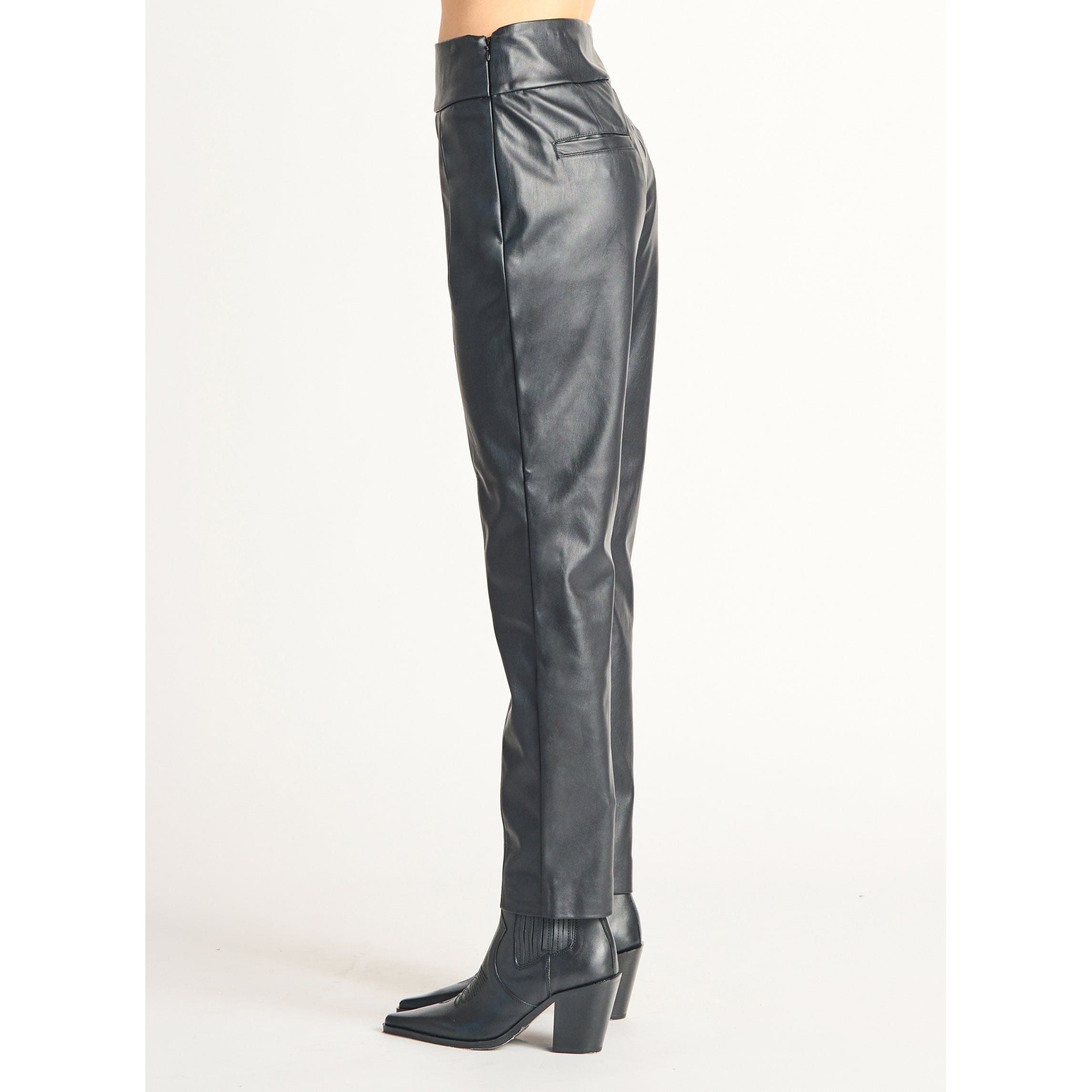 Tall Black Faux Leather V Waist Pants