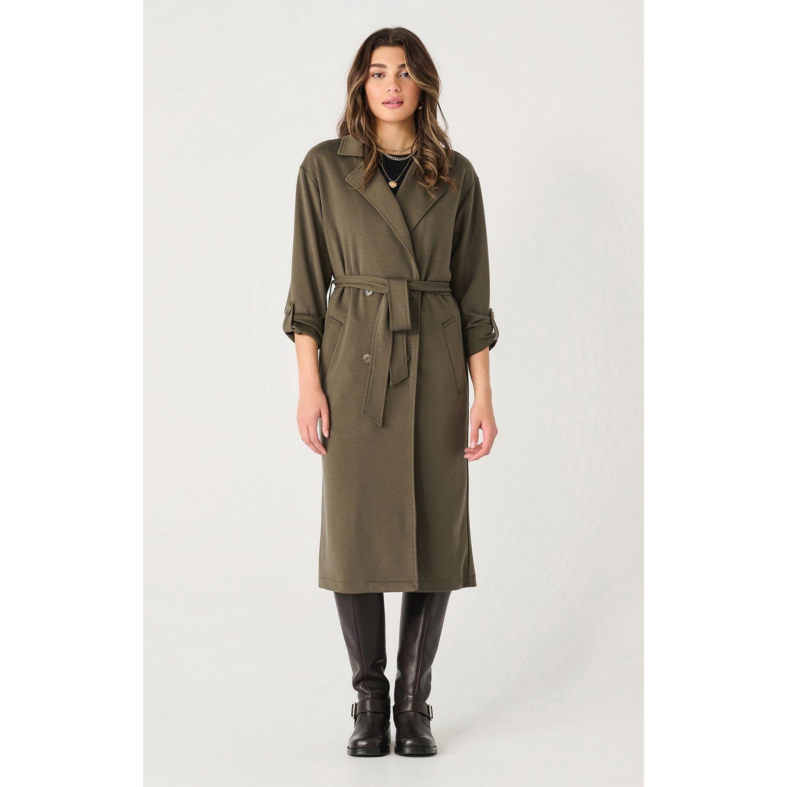 Dex Dex Double Breasted Knit Trench Olive