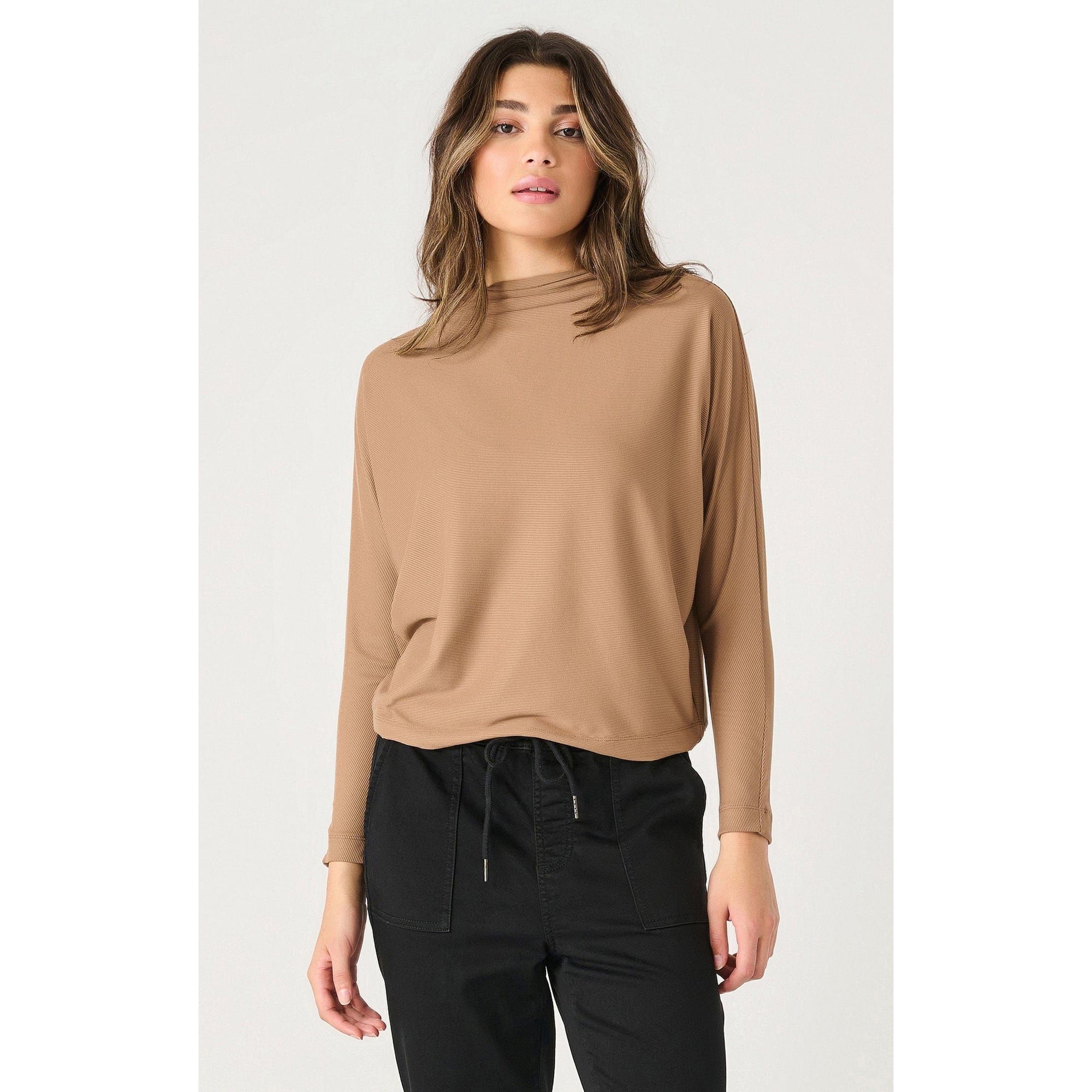 Dex Camel / XS Dex Long Sleeve Mock Neck Ribbed Top