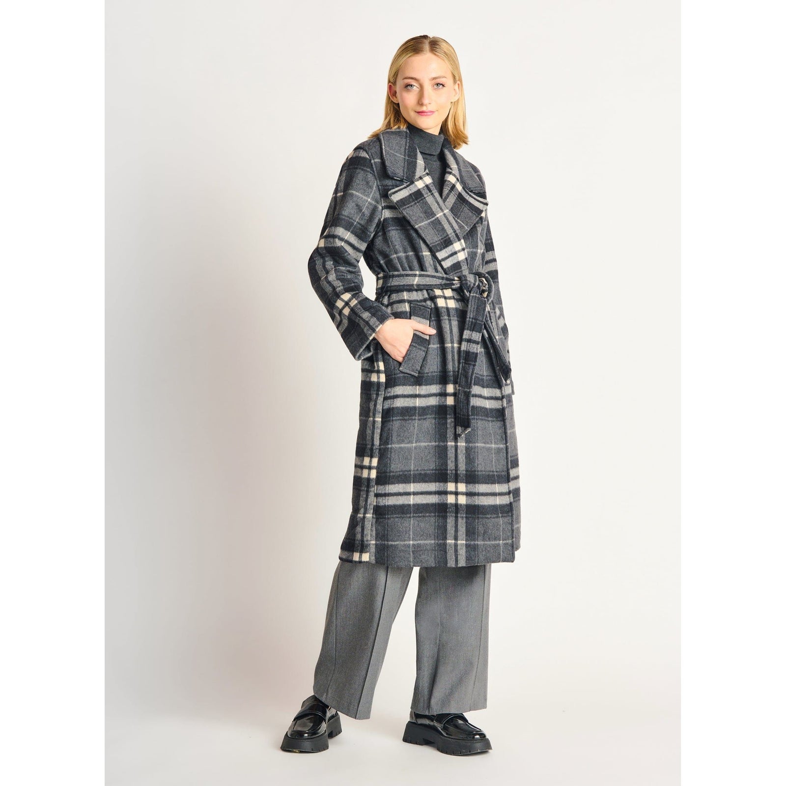 Plaid 2025 belted coat