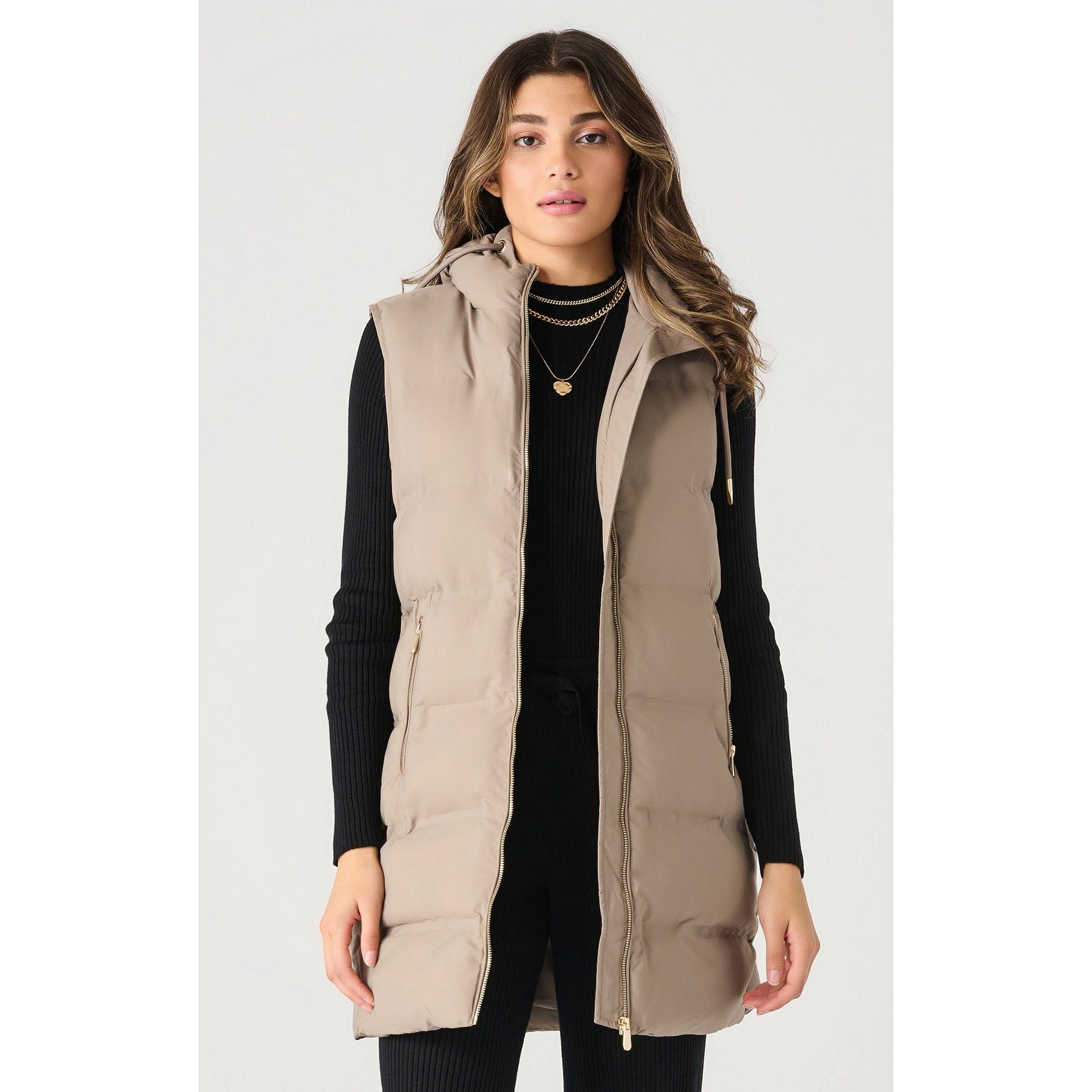 Dex Hooded Puffer Vest Taupe Underground Clothing