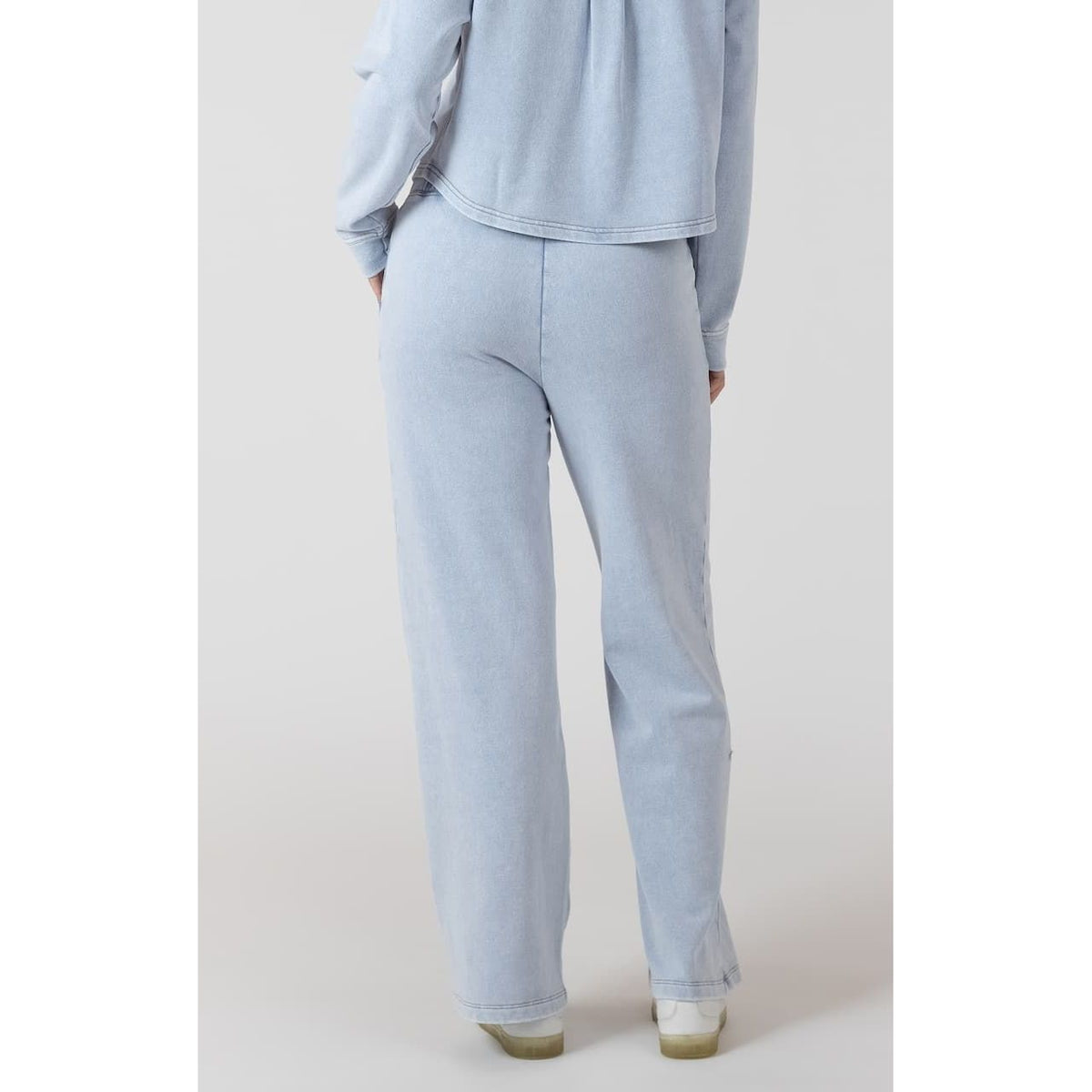 Dex Knit Lounge Pant in light blue knit fabric, back view, relaxed-fit lounge pants.