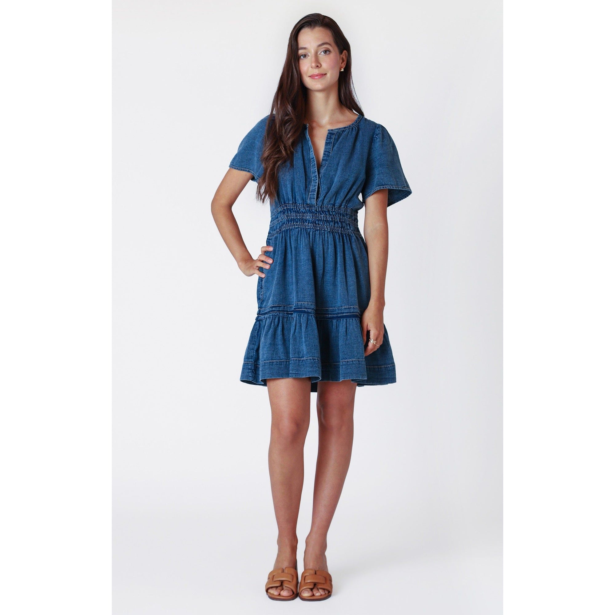 Dex SS Tiered Denim Effect Mini Dress