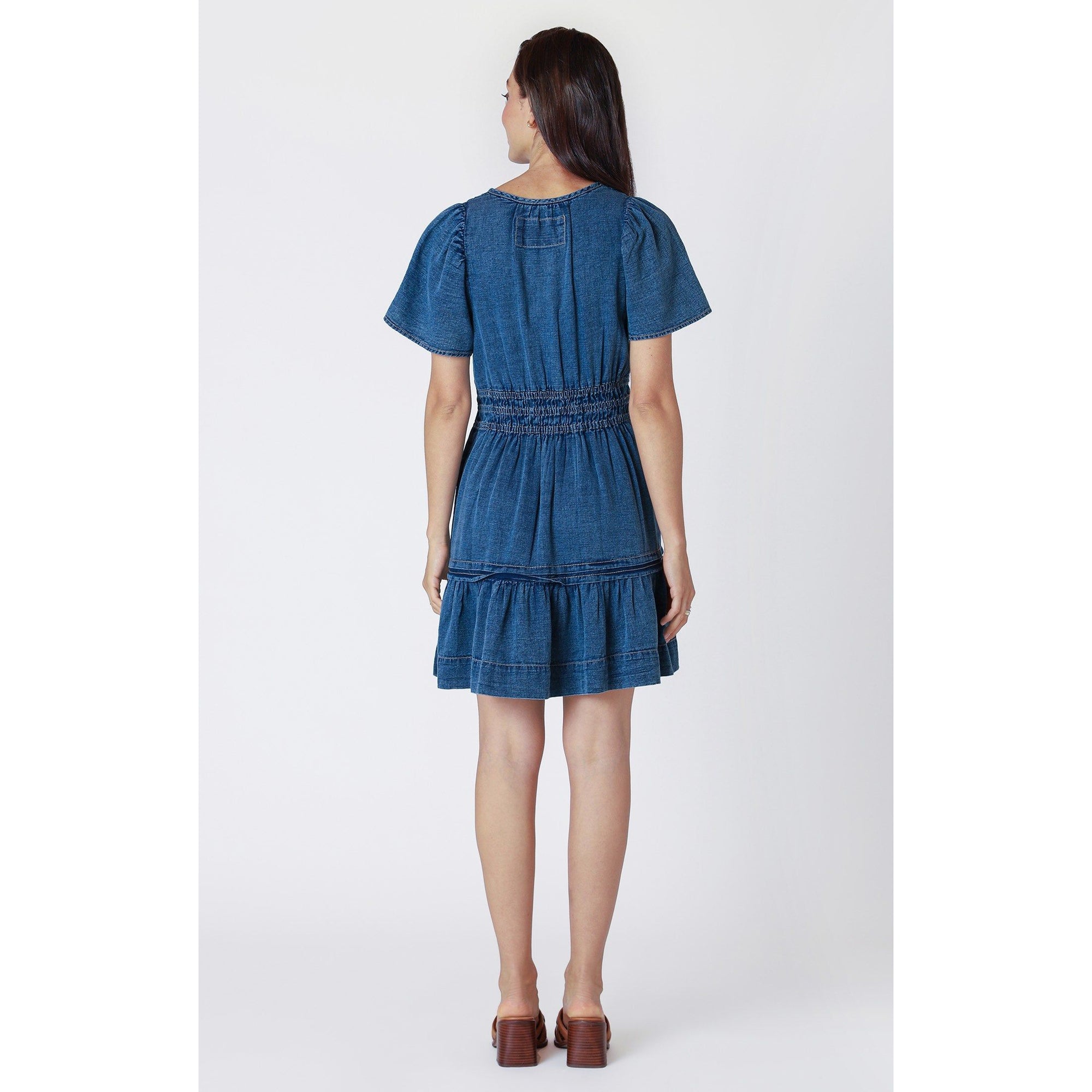 Dex SS Tiered Denim Effect Mini Dress