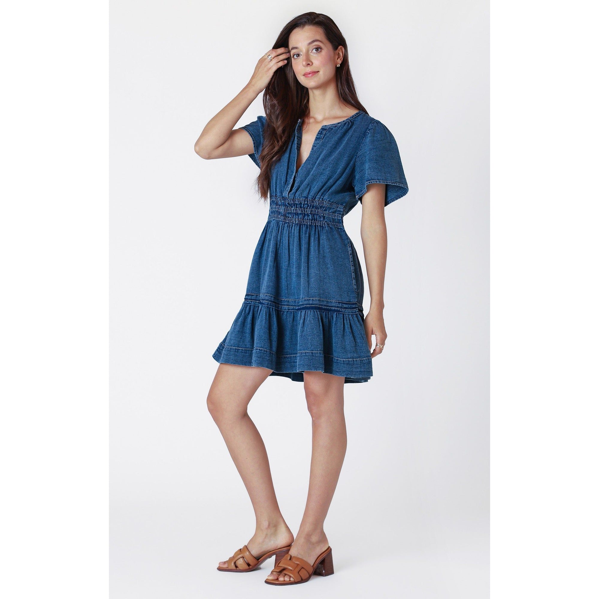 Dex SS Tiered Denim Effect Mini Dress