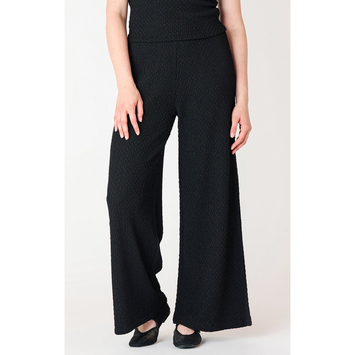 Dex Black Tape Textured Flowy Wide Leg Pants