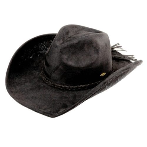 Embroidered faux suede cowboy hat, 100% polyester, tan, one size 57.5 cm, braided band.