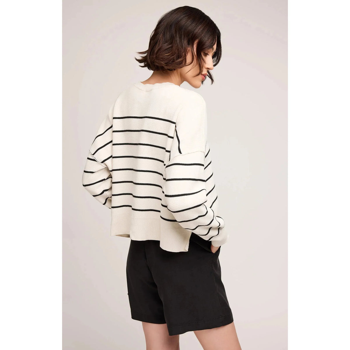 Gentle Fawn Echo Sweater: oversized cream knit with black stripes, side slits for cozy layering.