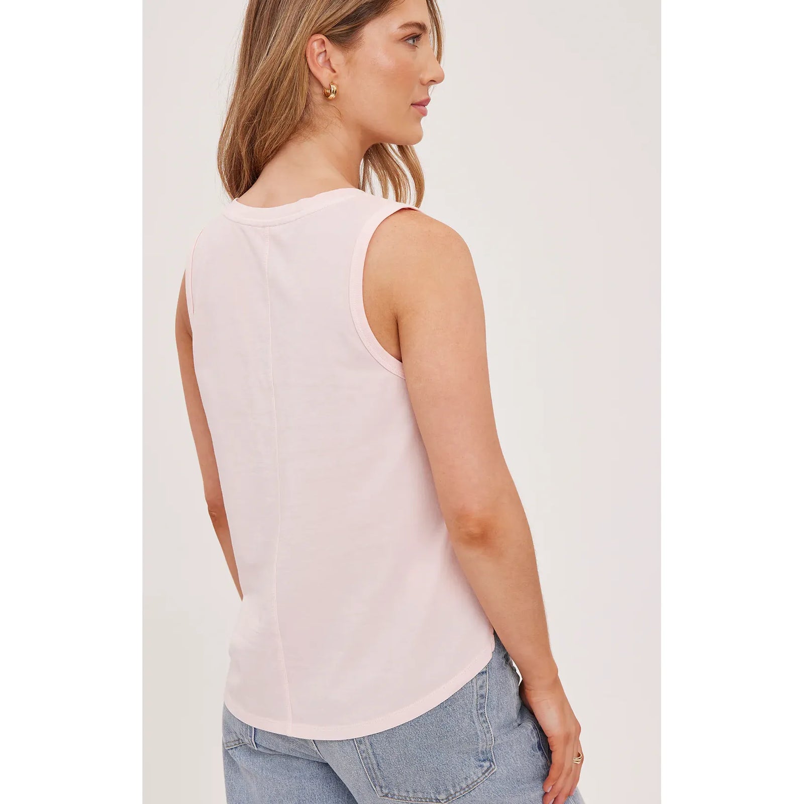 Gentle Fawn Giselle Tank in soft cotton jersey, garment-dyed pink, sleeveless top shown from back.