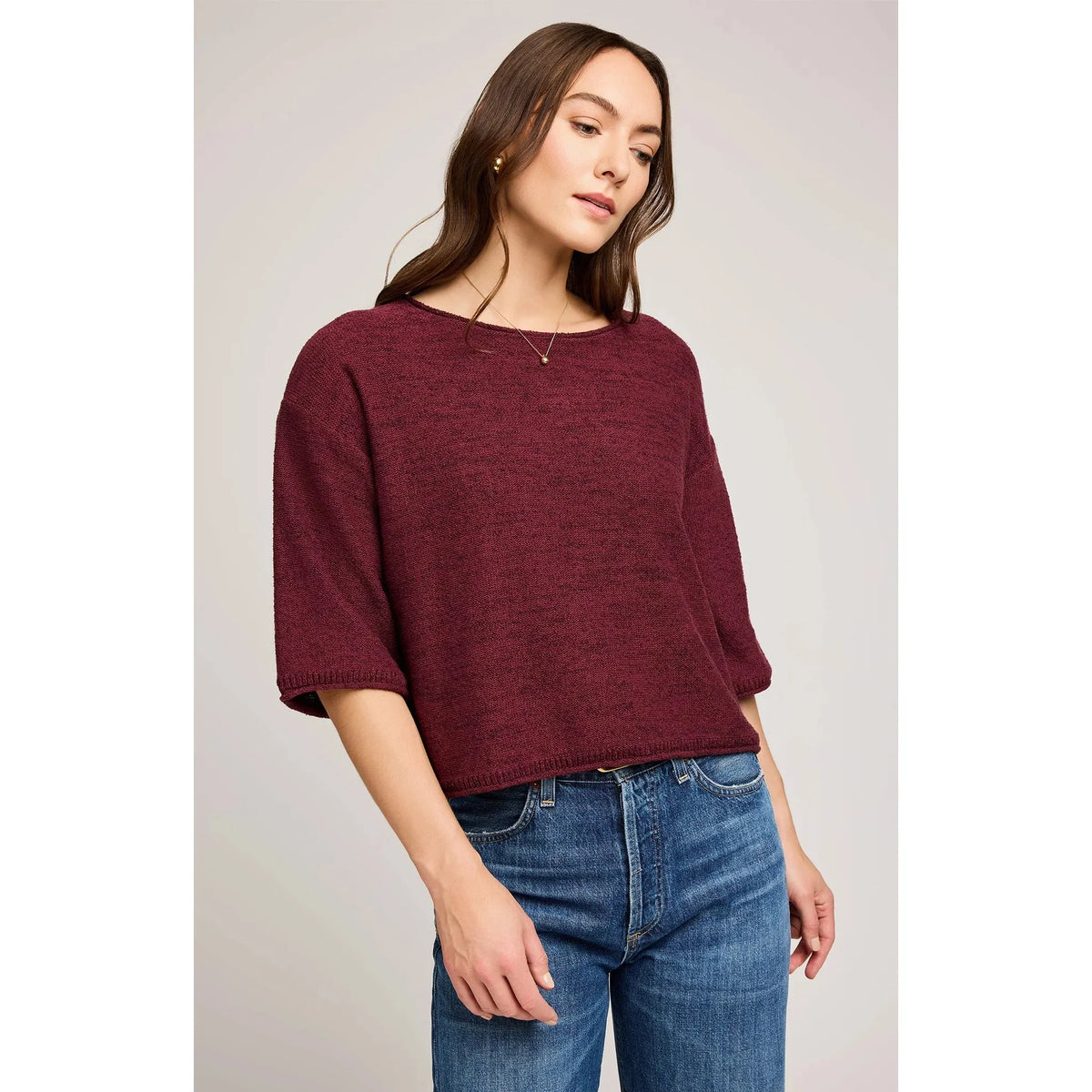 Gentle Fawn Kerrigan Sweater in maroon knit with relaxed fit and rolled hem.