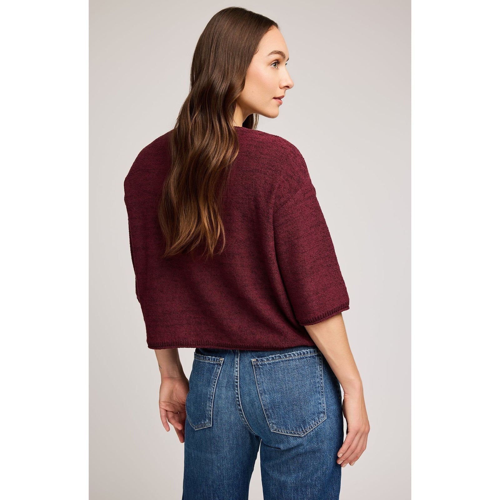 Gentle Fawn Kerrigan Sweater in burgundy slub-knit, relaxed fit with rolled hem.