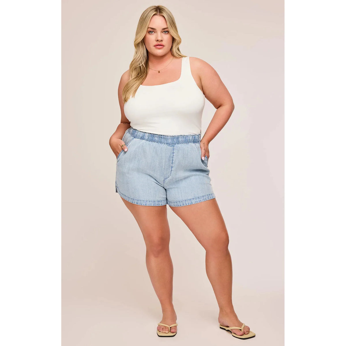 Light blue Gentle Fawn Wyatt Short features a soft Tencel fabric, elastic waistband, and stylish slash pockets.