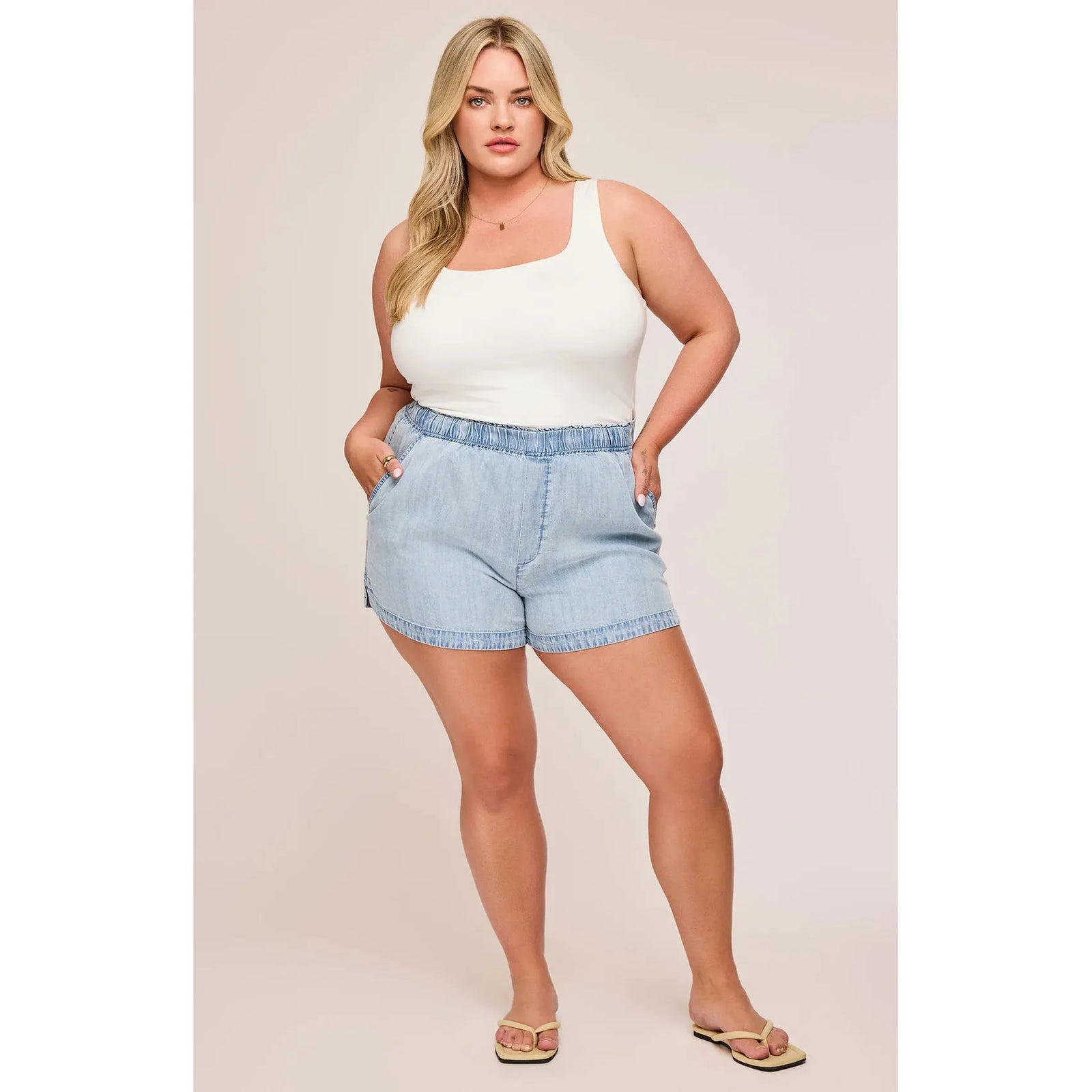 Light blue Gentle Fawn Wyatt Short features a soft Tencel fabric, elastic waistband, and stylish slash pockets.