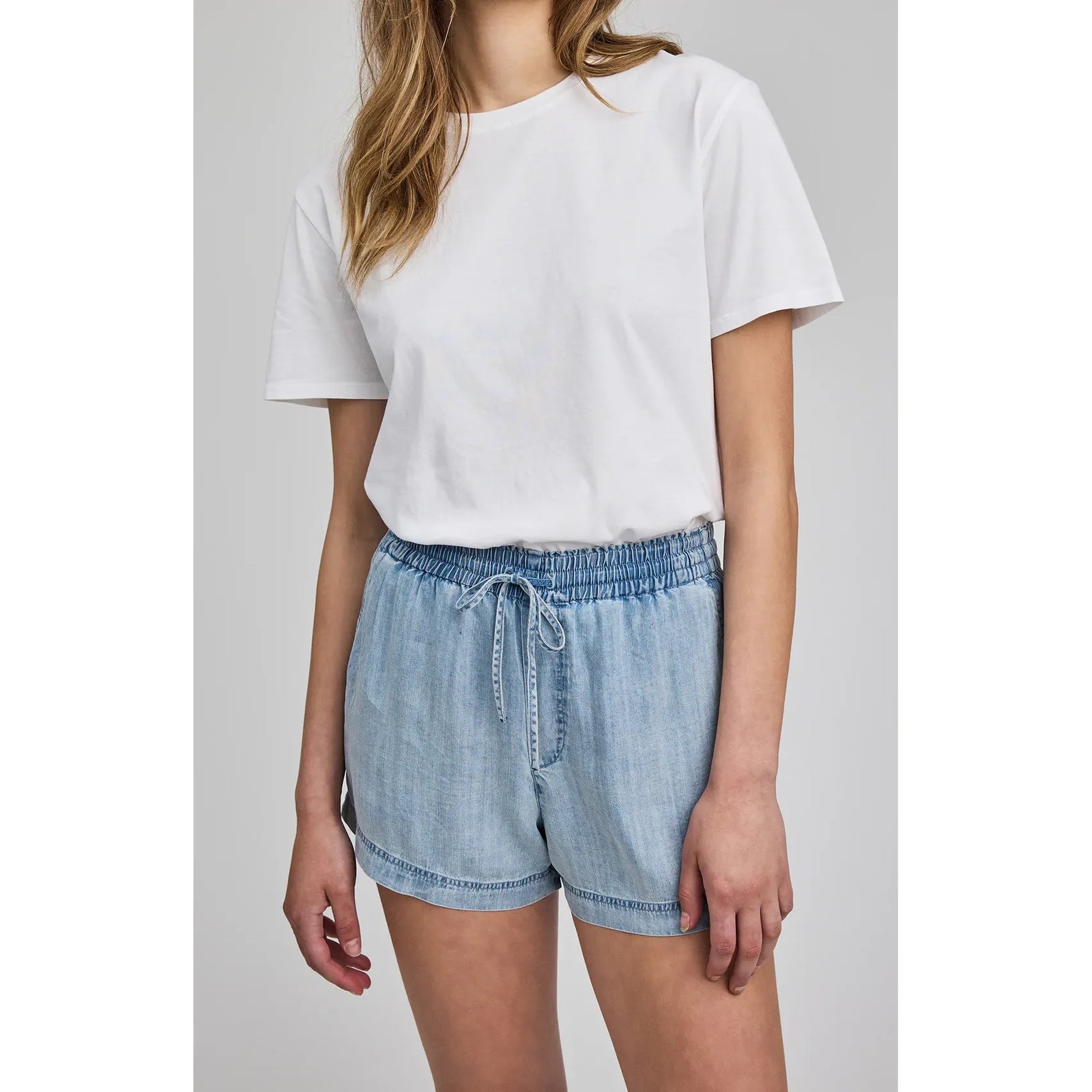 Gentle Fawn Tessa Short: high-rise elastic waist with drawcord; 100% Tencel, washed finish for dimensional look.
