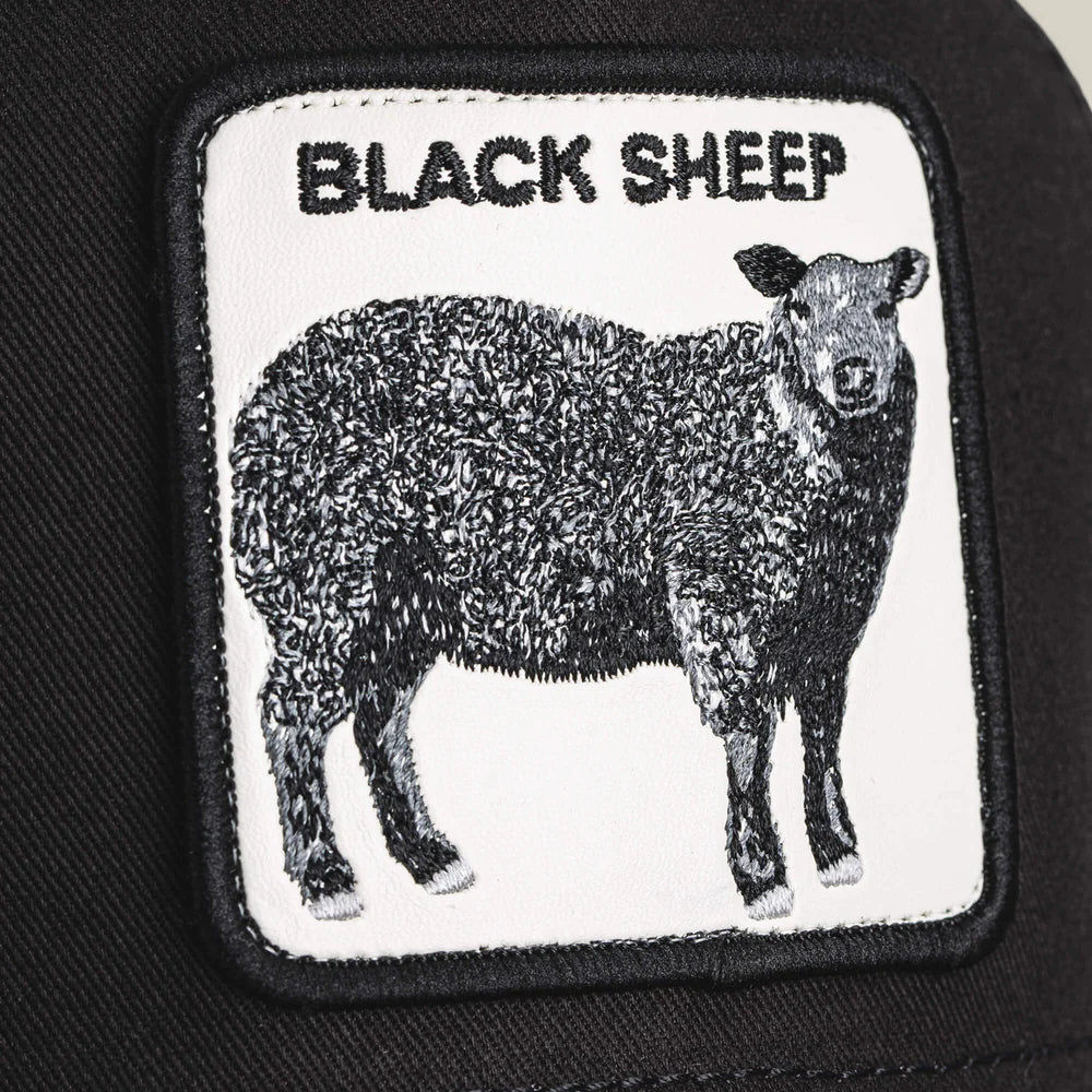Goorin Black Sheep Trucker Hat features a stylish "Black Sheep" patch and a comfortable mesh back for all-day wear.