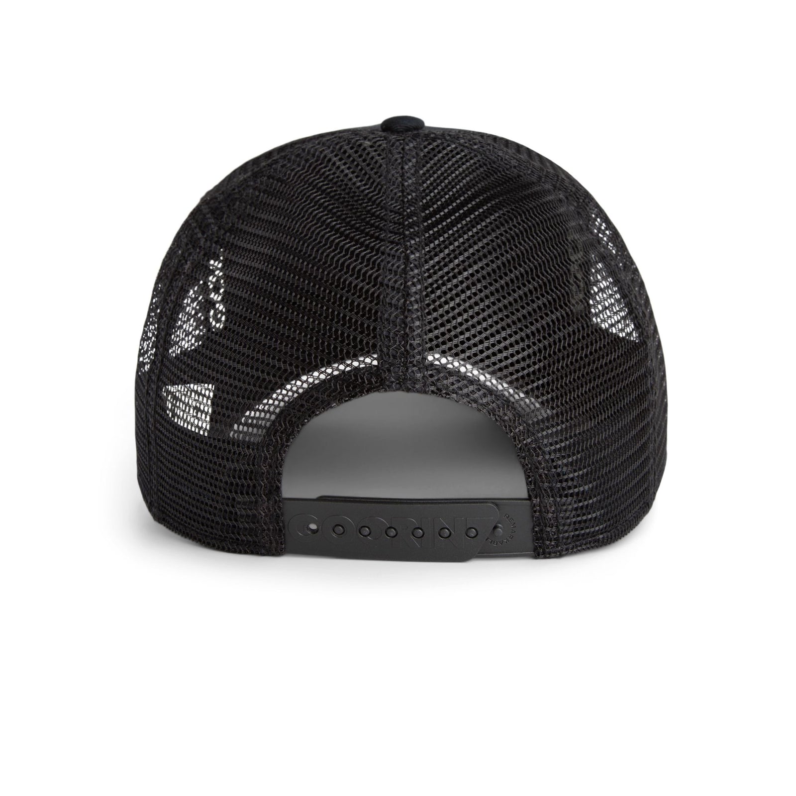 Back view of Goorin Golden Panther Trucker Hat with breathable mesh back and snap closure.