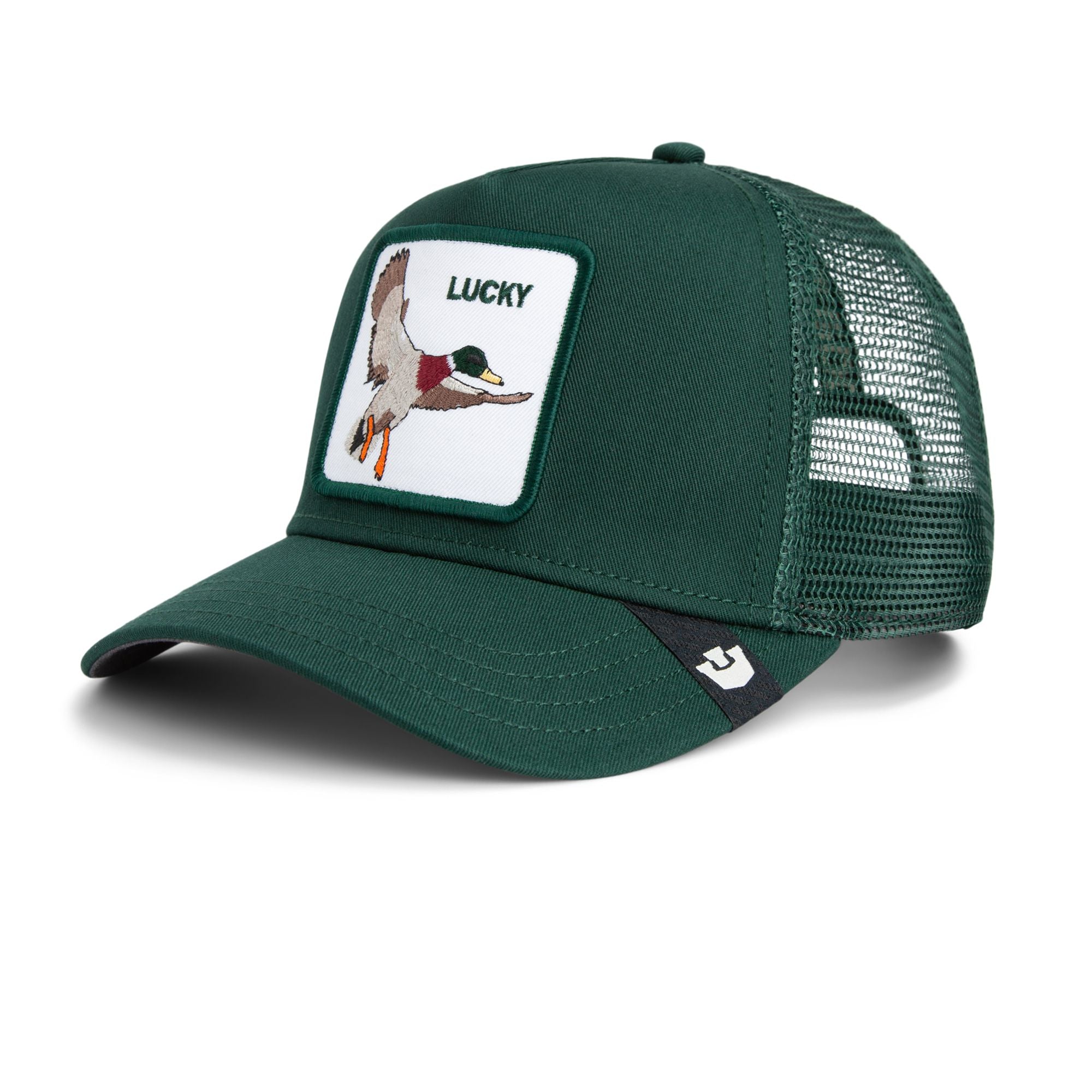 Goorin Lucky Duck Trucker Hat - green trucker cap with duck patch, by Goorin Bros.