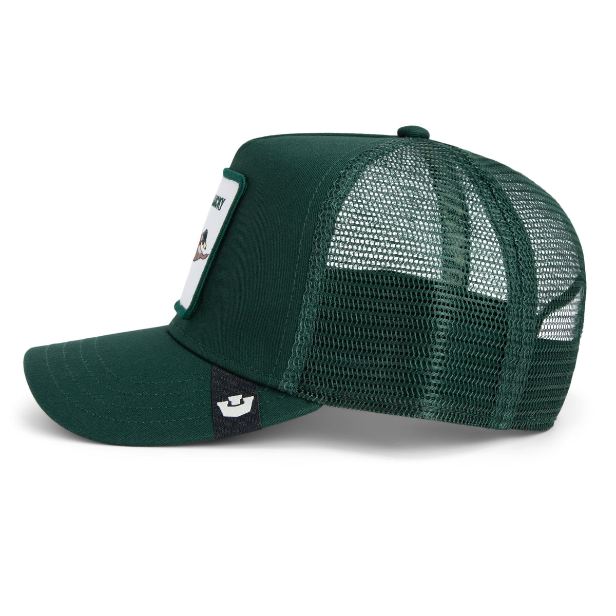 Goorin Lucky Duck Trucker Hat from Goorin Bros: green front panel, duck patch, mesh back.