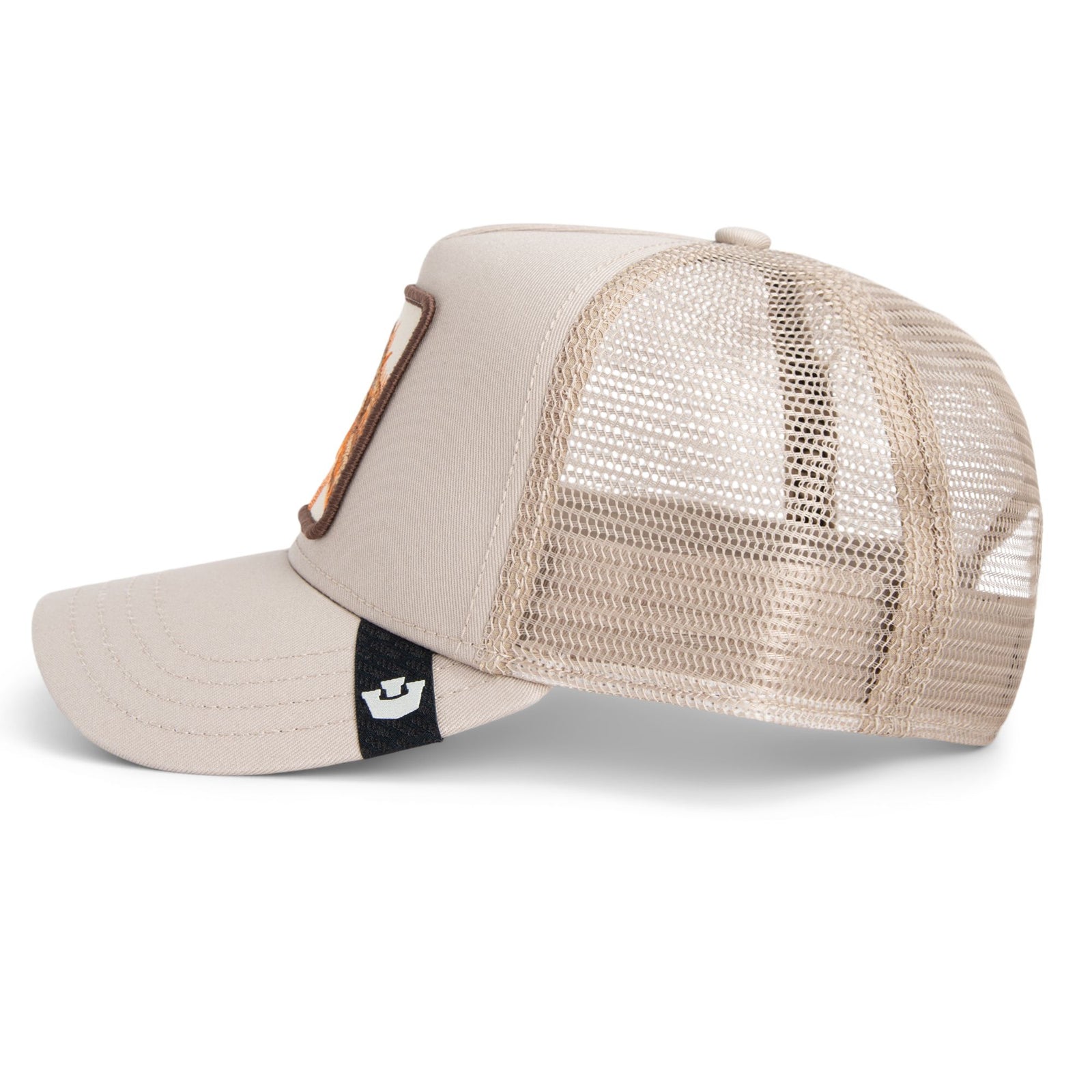 Goorin Outlaw LizardTrucker Hat - desert beige trucker with mesh back and a fierce lizard patch.