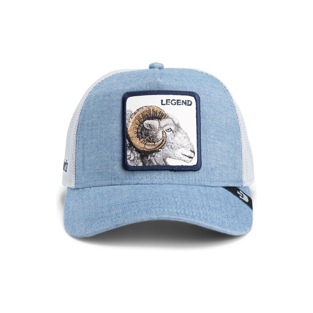 Stylish Goorin Suited Legend Trucker Hat in blue herringbone, perfect for showcasing your bold attitude.