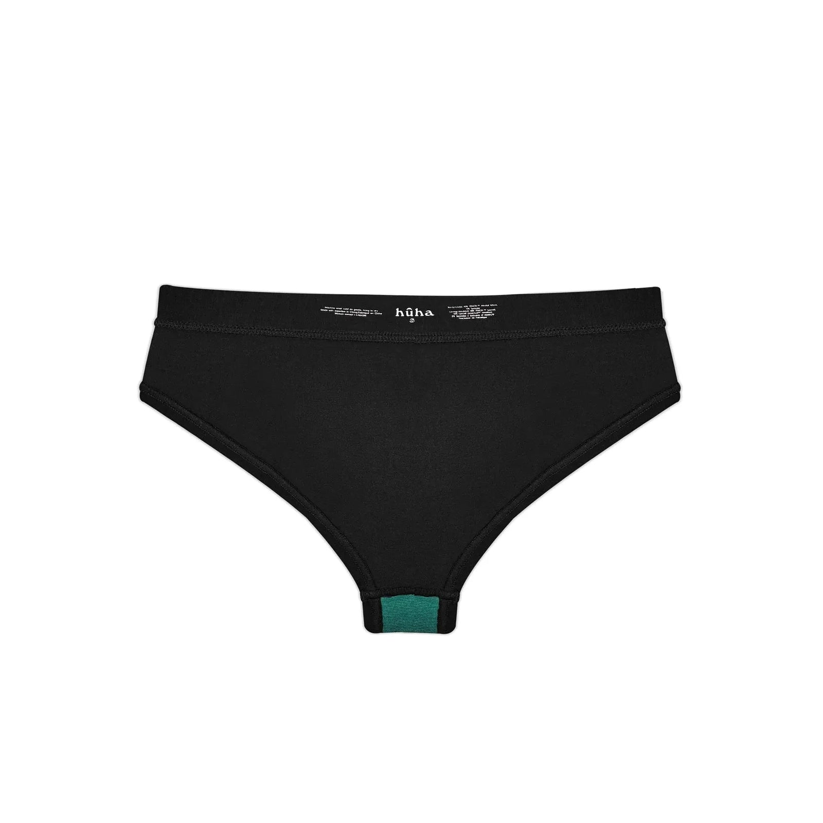 HuHa Cheeky Mineral Undies in black with green gusset; body-contouring, soft TENCEL Modal blend.