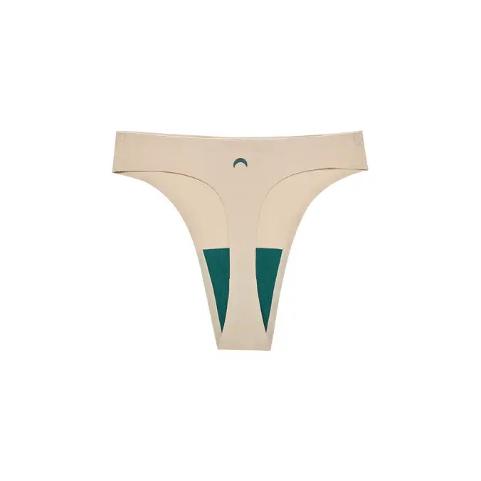HuHa Seamless High Rise Thong beige with teal side panels.