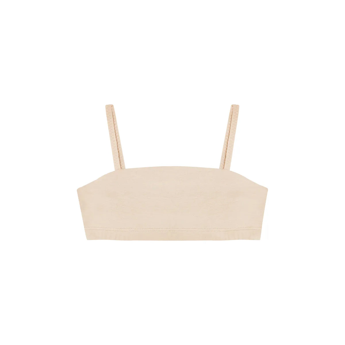 Huha Tata Mineral Bralette in beige with elastic straps, hardware-free bandeau and broad underband.