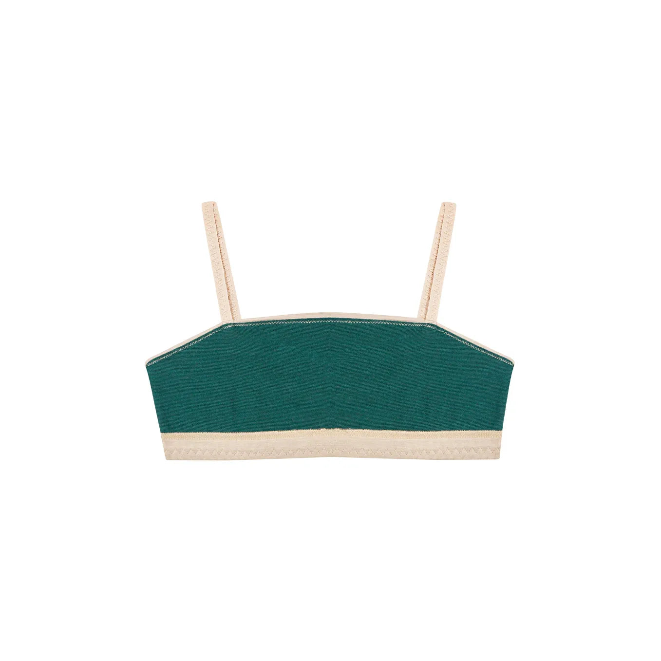 Huha Tata Mineral Bralette in green with beige elastic straps and wide beige underband