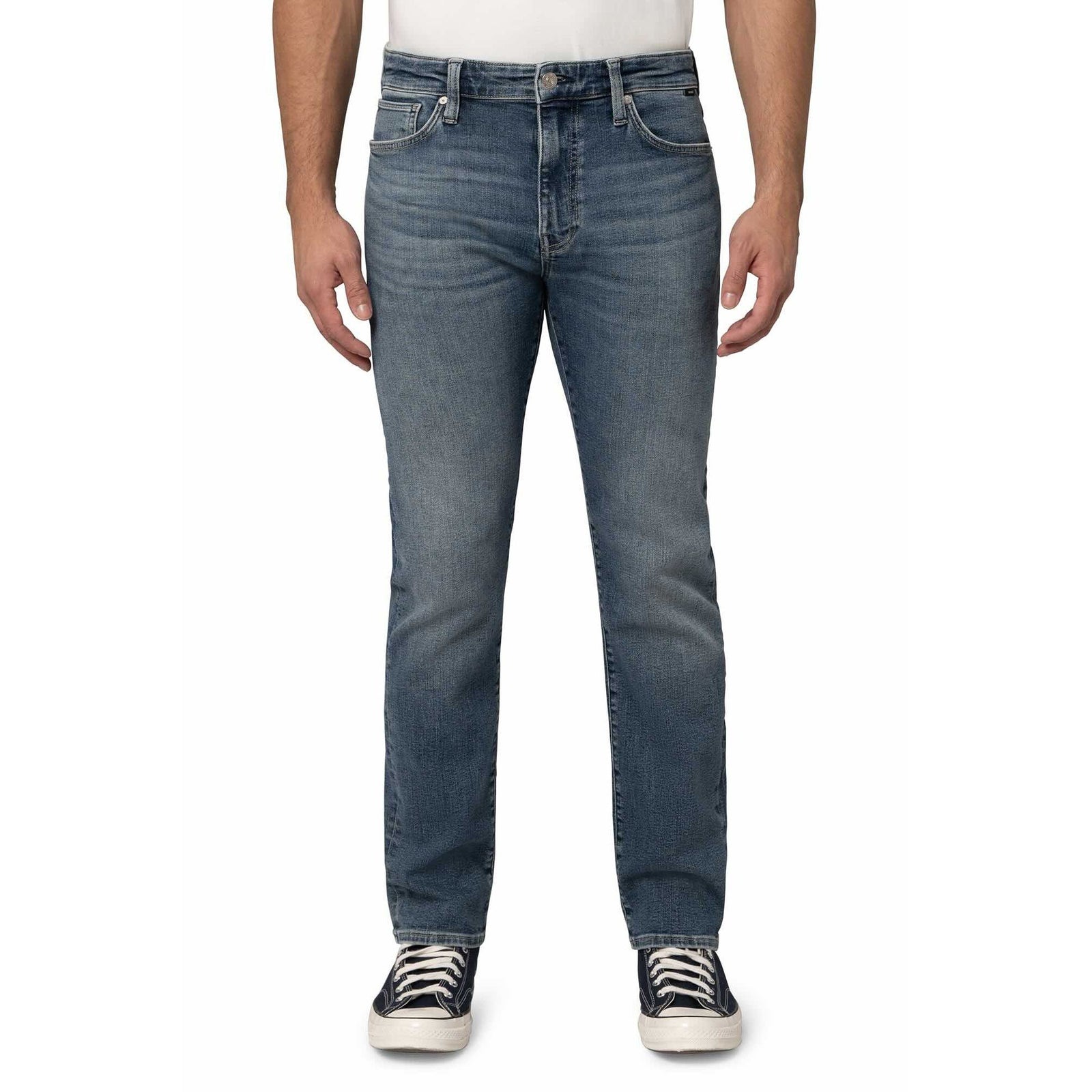 Mavi Jake Dark Used Brushed Classic Vintage Denim jeans on male model with slim fit through hip and thigh.