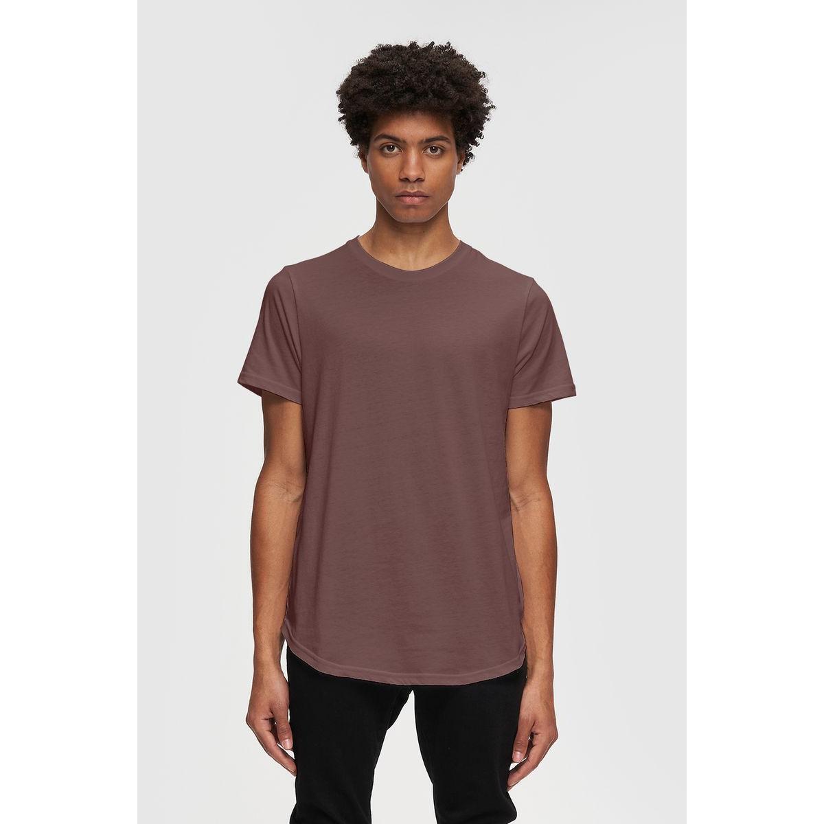Kuwalla Scoop Tee in Marron color, slim fit with scooped front and back hem, branded back label.