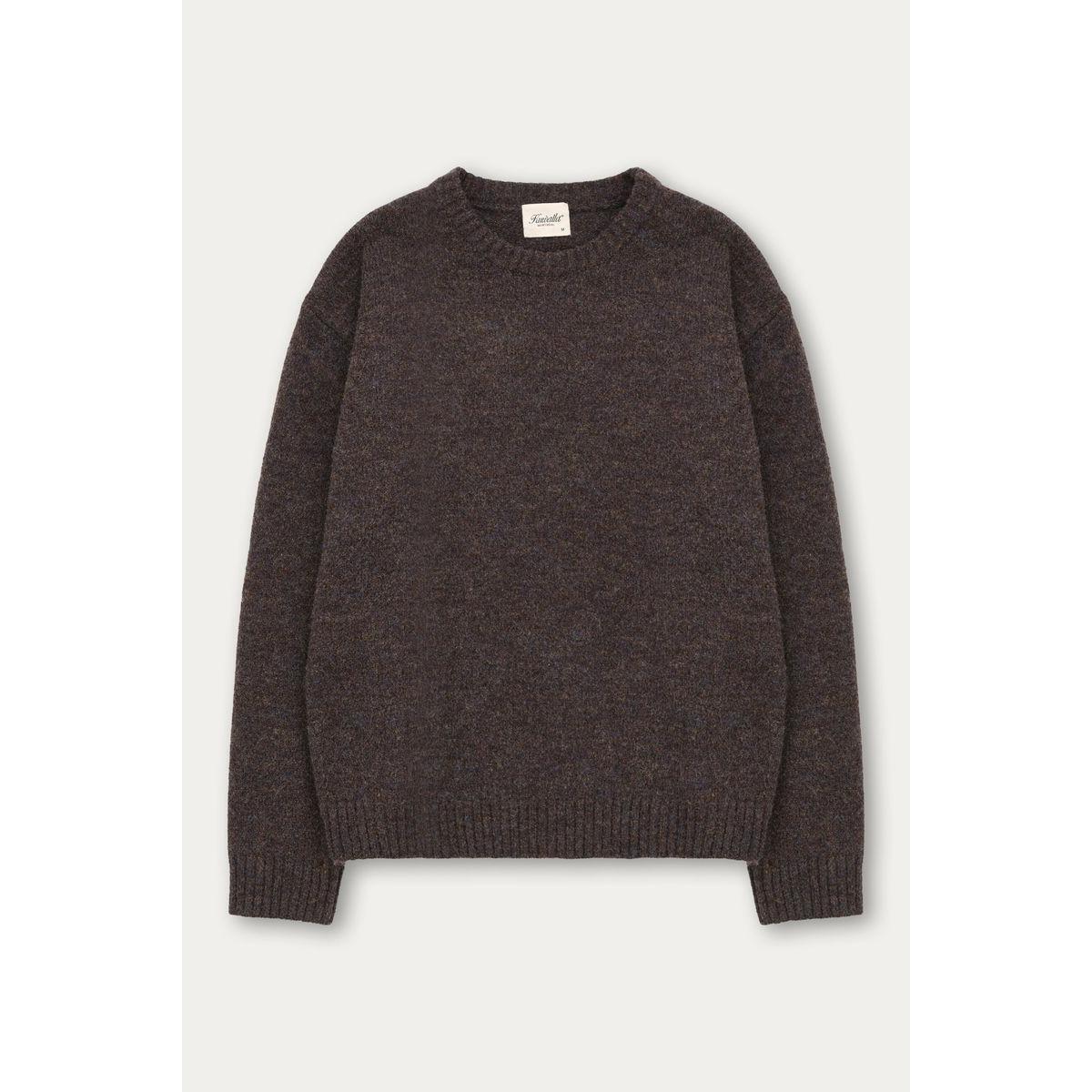 Kuwalla Heathered Knit Crew Sweater in charcoal; cozy heathered knit for fall and winter layering.